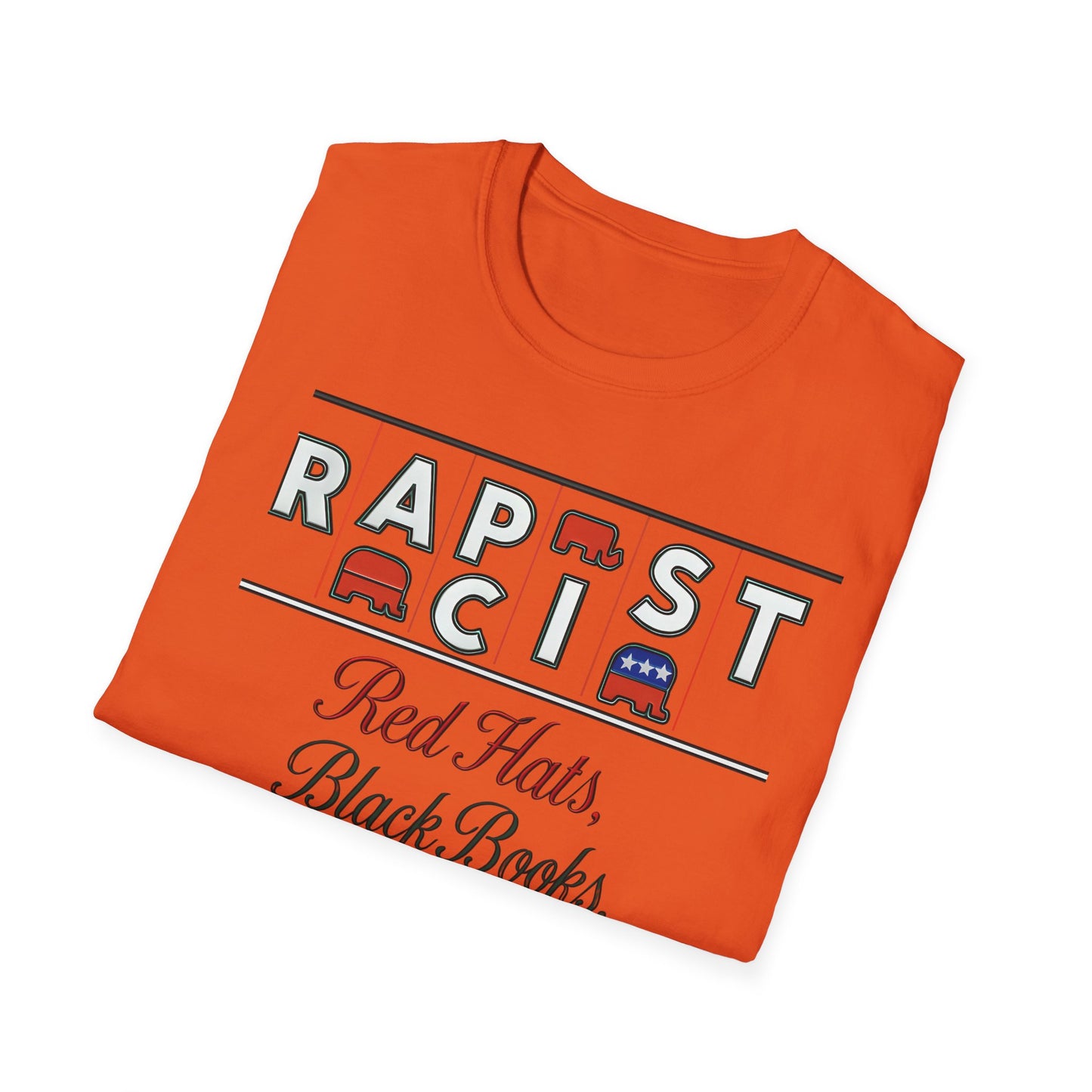 Red Hats, Black Book. Unisex Softstyle T-Shirt, Casual Tee, Statement Shirt, Political Humor, Gift for Activists, Unisex Graphic Tee