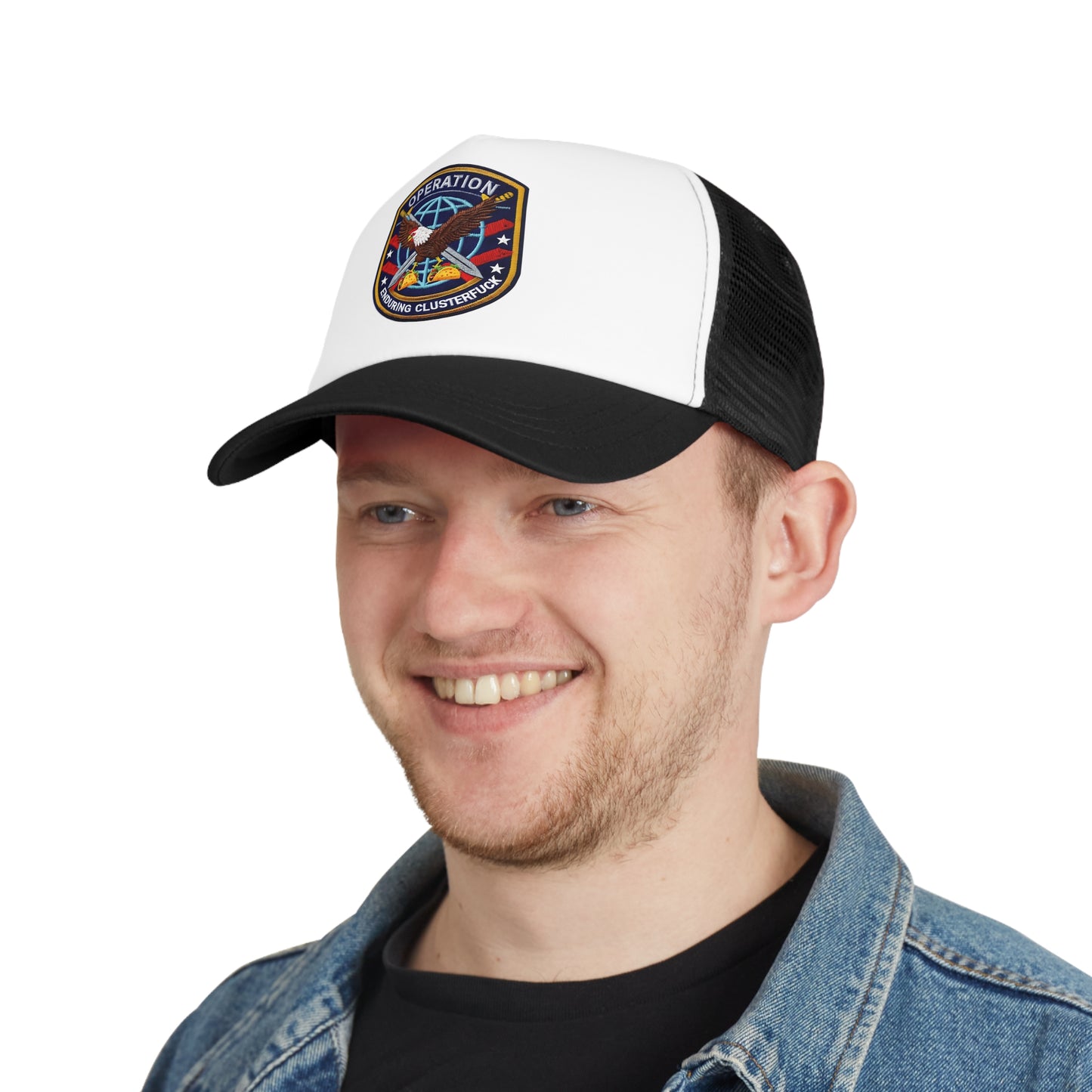 Operation Clusterfuck Mesh Cap, Trucker Hat, Military Cap, Red, White and Blue Fitted Hat, Outdoor Sports Hat, Gift for Veterans