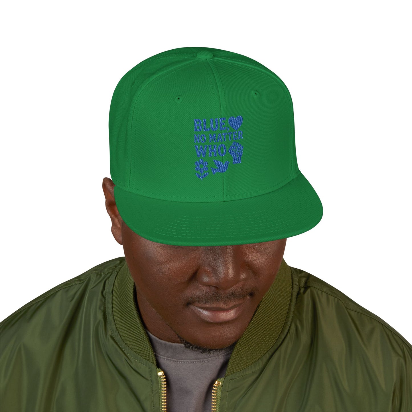 Blue, No Matter Who Cool Embroidered Snapback Hat for Trendsetters, Adjustable Cap, Gifts for Him, Streetwear Fashion, Summer Accessory, Casual Wear
