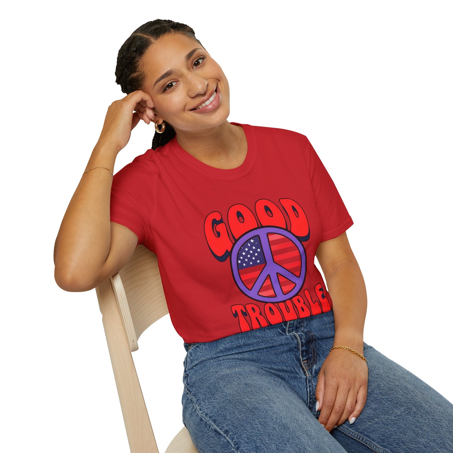 Peace & Good Trouble Unisex T-Shirt, Retro Graphic Tee, Casual Wear, Gift for Activists, July 4th Celebration Shirt