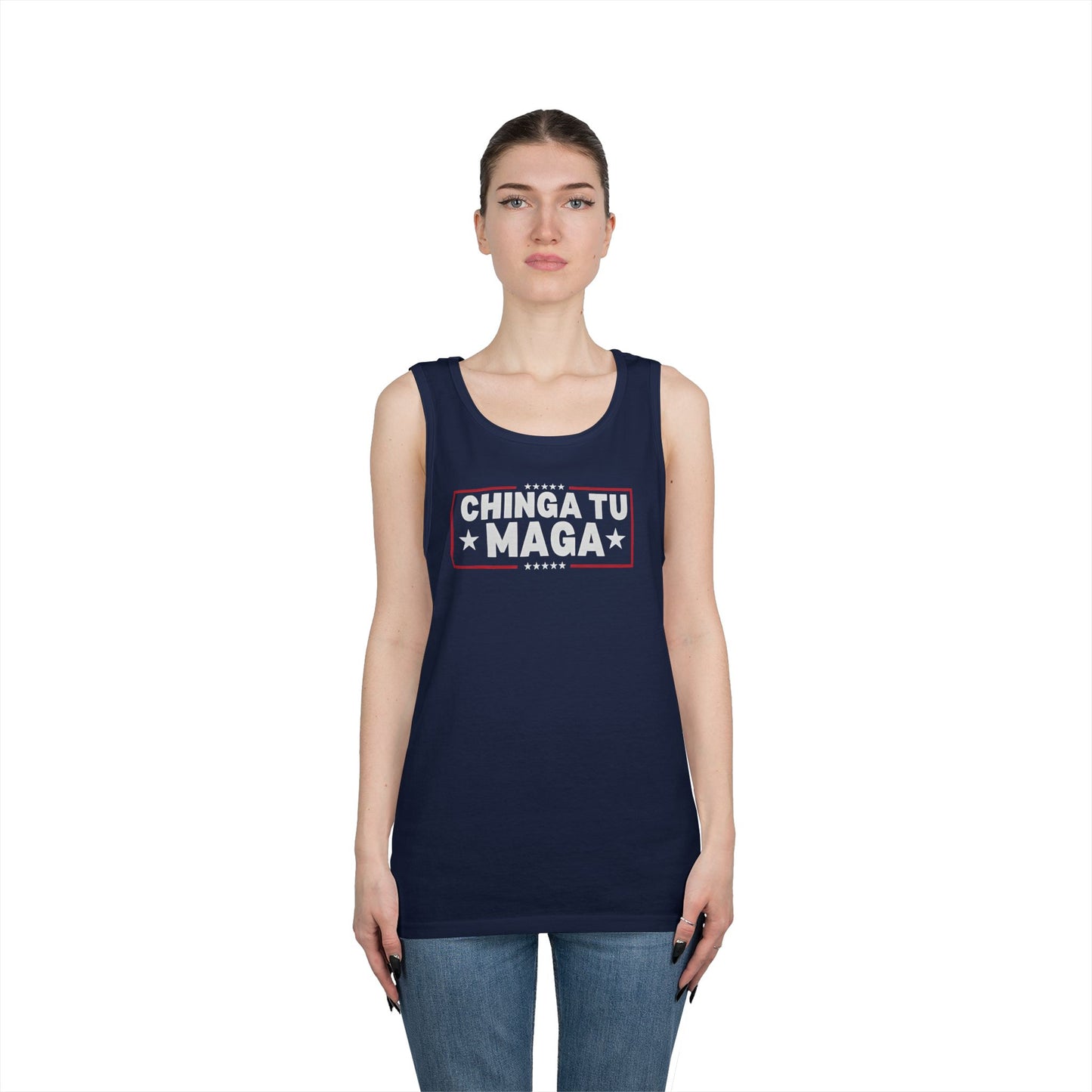 Chinga Tu Maga Tank Top | Unisex Heavy Cotton Tank | Casual Summer Wear, Funny Gift, Party Outfit, LGBTQ+ Pride Apparel, Statement Tee