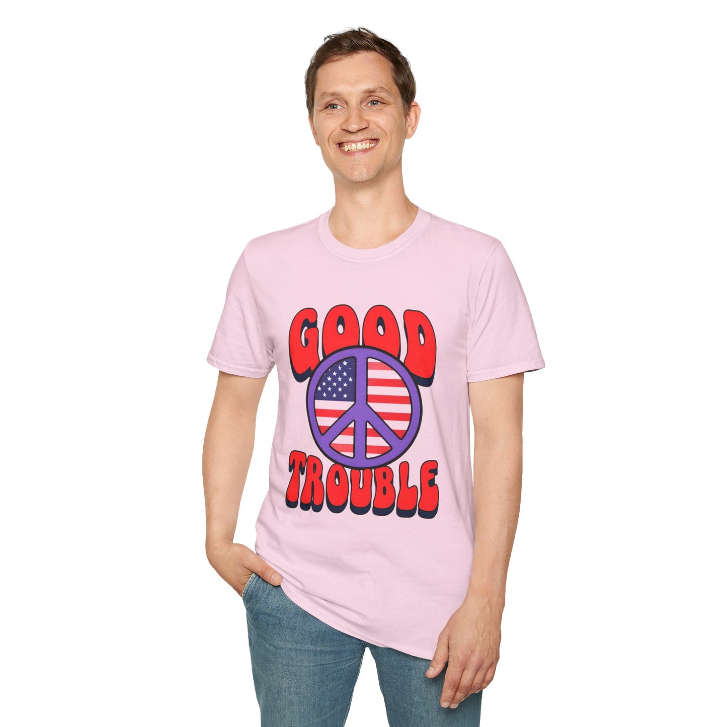 Peace & Good Trouble Unisex T-Shirt, Retro Graphic Tee, Casual Wear, Gift for Activists, July 4th Celebration Shirt