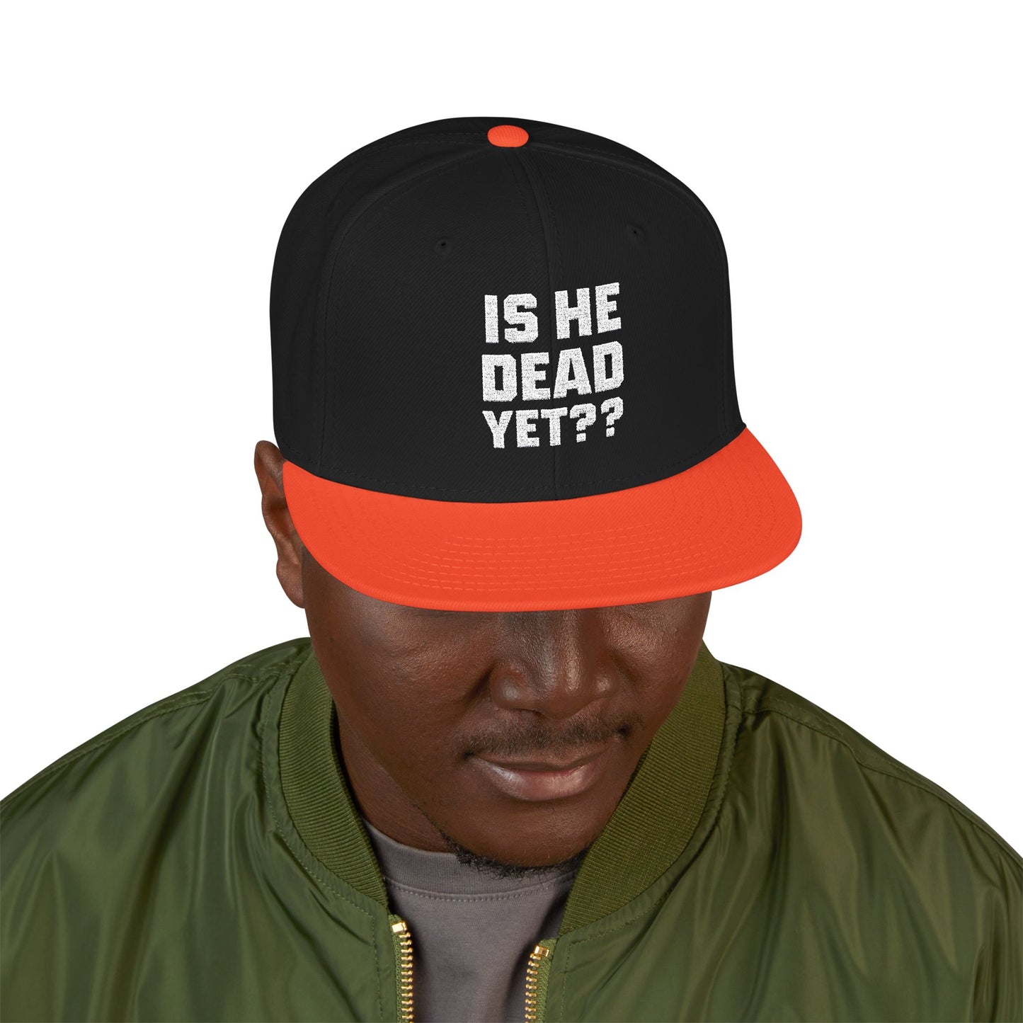 Is He Dead Yet?? Snapback Hat, Humorous Embroidered Cap, Casual Headwear for Friends, Party Accessory, Gift for Gamers
