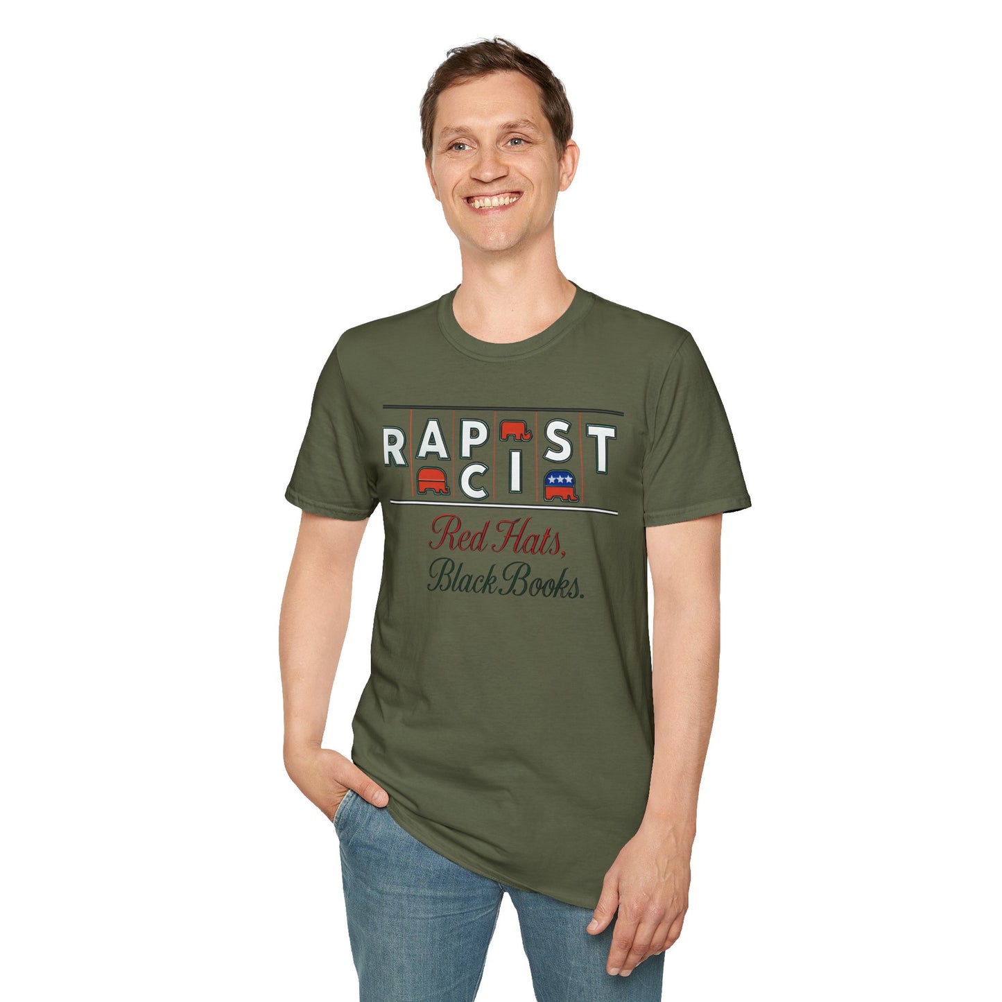 Red Hats, Black Book. Unisex Softstyle T-Shirt, Casual Tee, Statement Shirt, Political Humor, Gift for Activists, Unisex Graphic Tee
