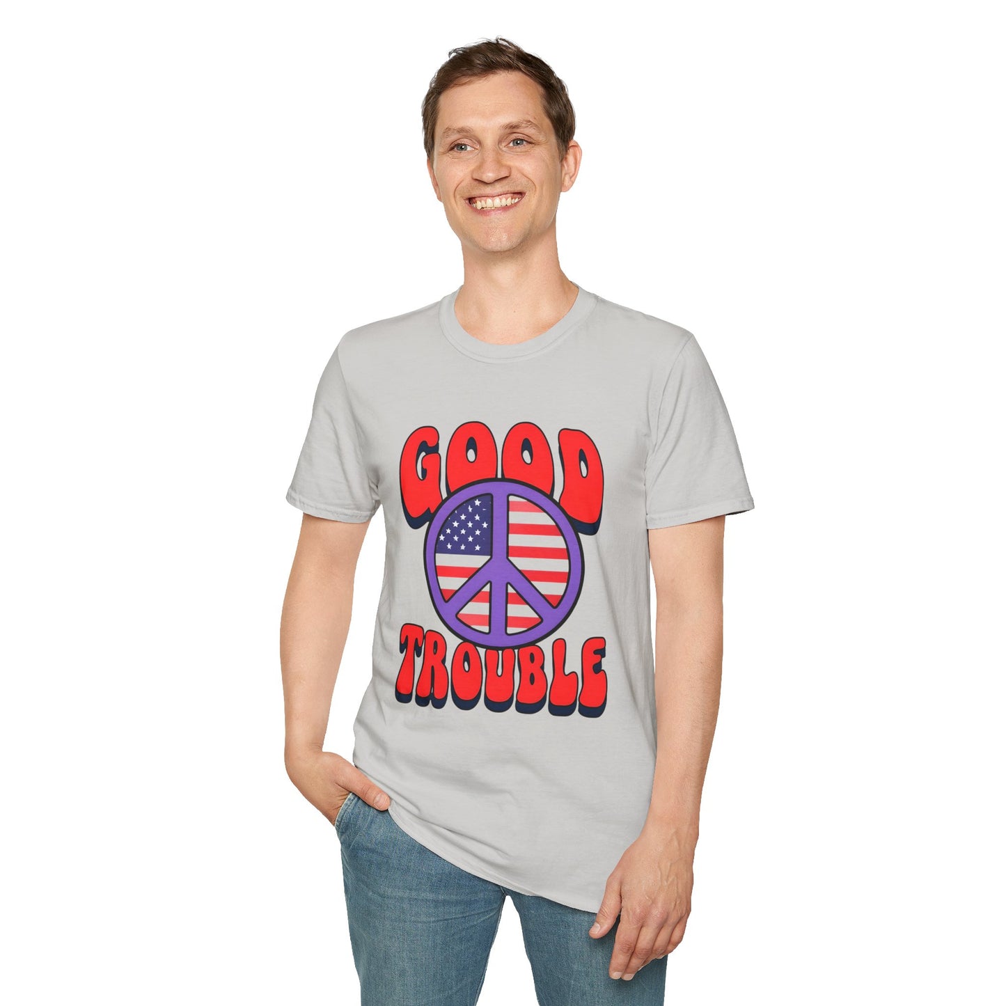 Peace & Good Trouble Unisex T-Shirt, Retro Graphic Tee, Casual Wear, Gift for Activists, July 4th Celebration Shirt
