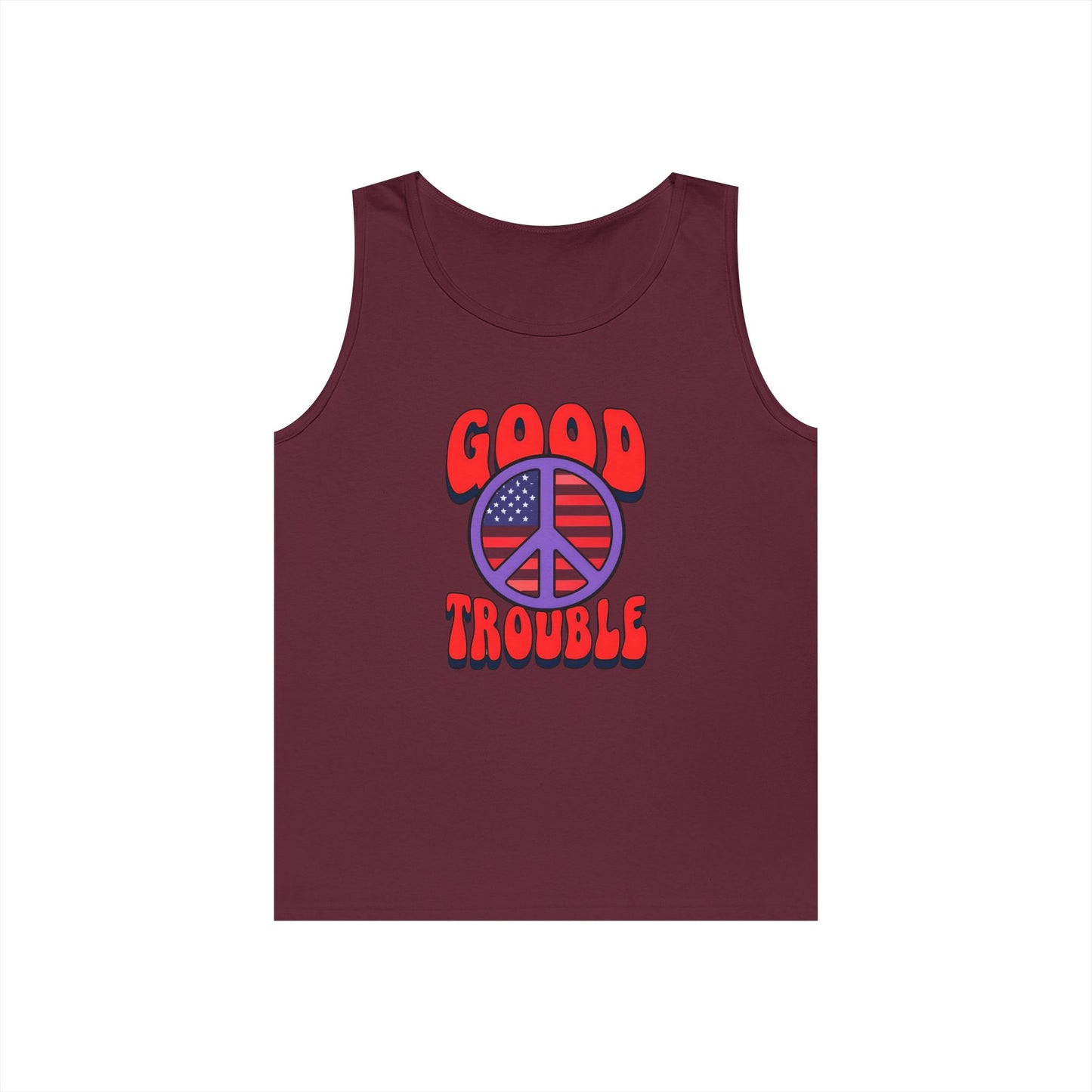 Patriotic Peace Tank Top - Unisex Heavy Cotton | Good Troubles Shirt for Summer, Beach, Travel, Festivals, BBQs