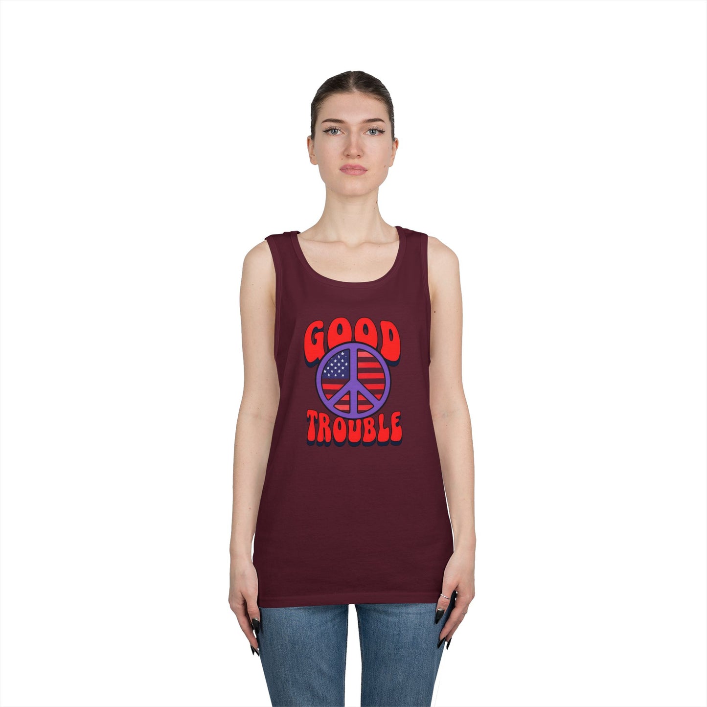 Patriotic Peace Tank Top - Unisex Heavy Cotton | Good Troubles Shirt for Summer, Beach, Travel, Festivals, BBQs