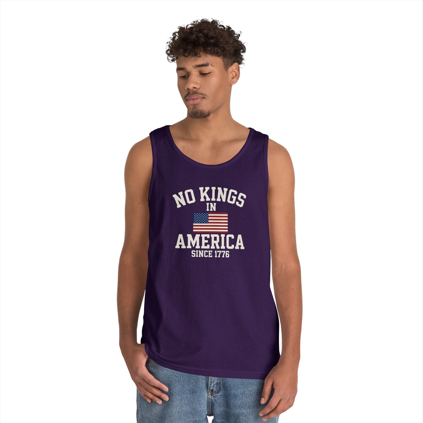 Unisex Heavy Cotton Tank Top - 'No Kings In America' Patriotic Tee, Independence Day Gift, Summer Wear, Casual Top, Freedom Statement Shirt