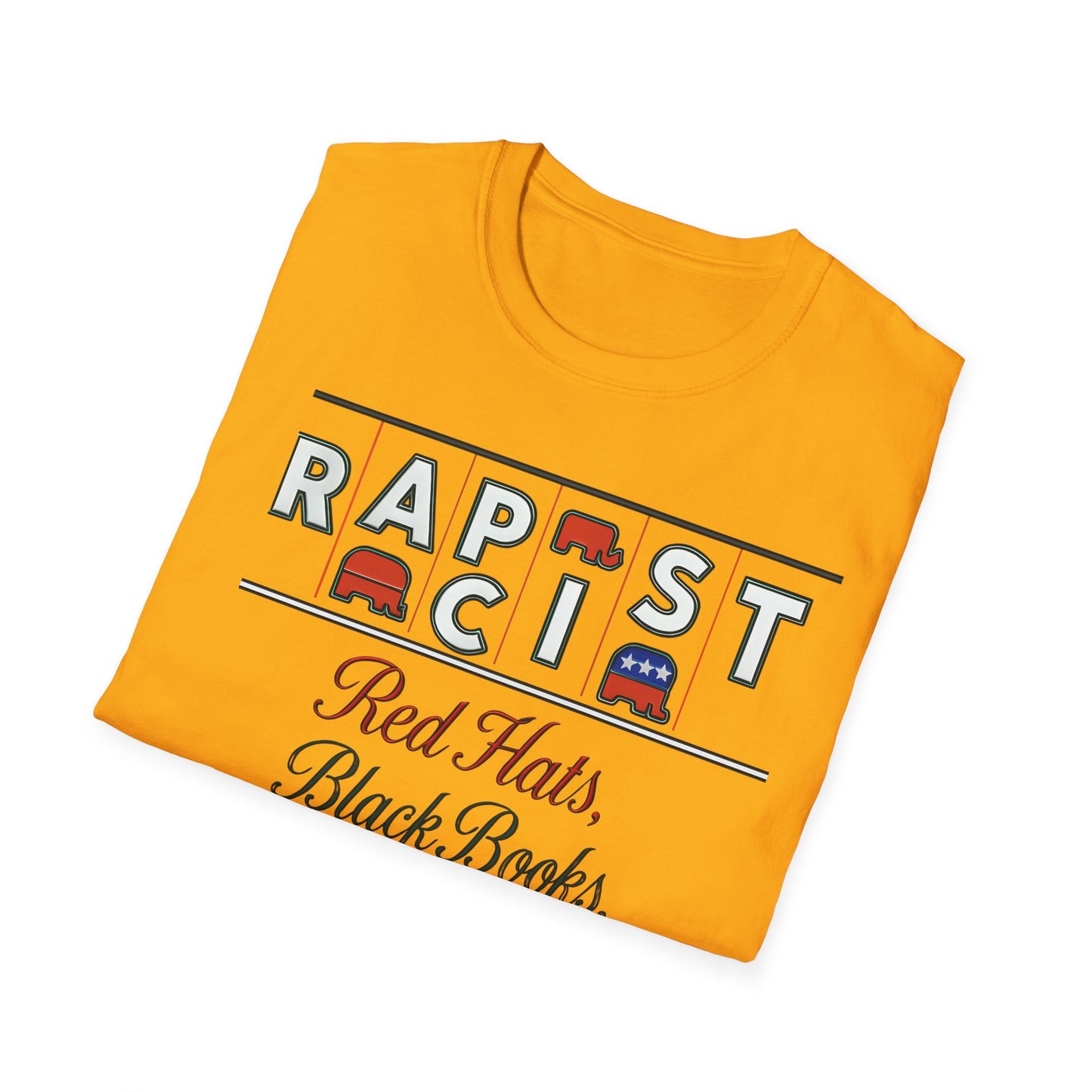 Red Hats, Black Book. Unisex Softstyle T-Shirt, Casual Tee, Statement Shirt, Political Humor, Gift for Activists, Unisex Graphic Tee