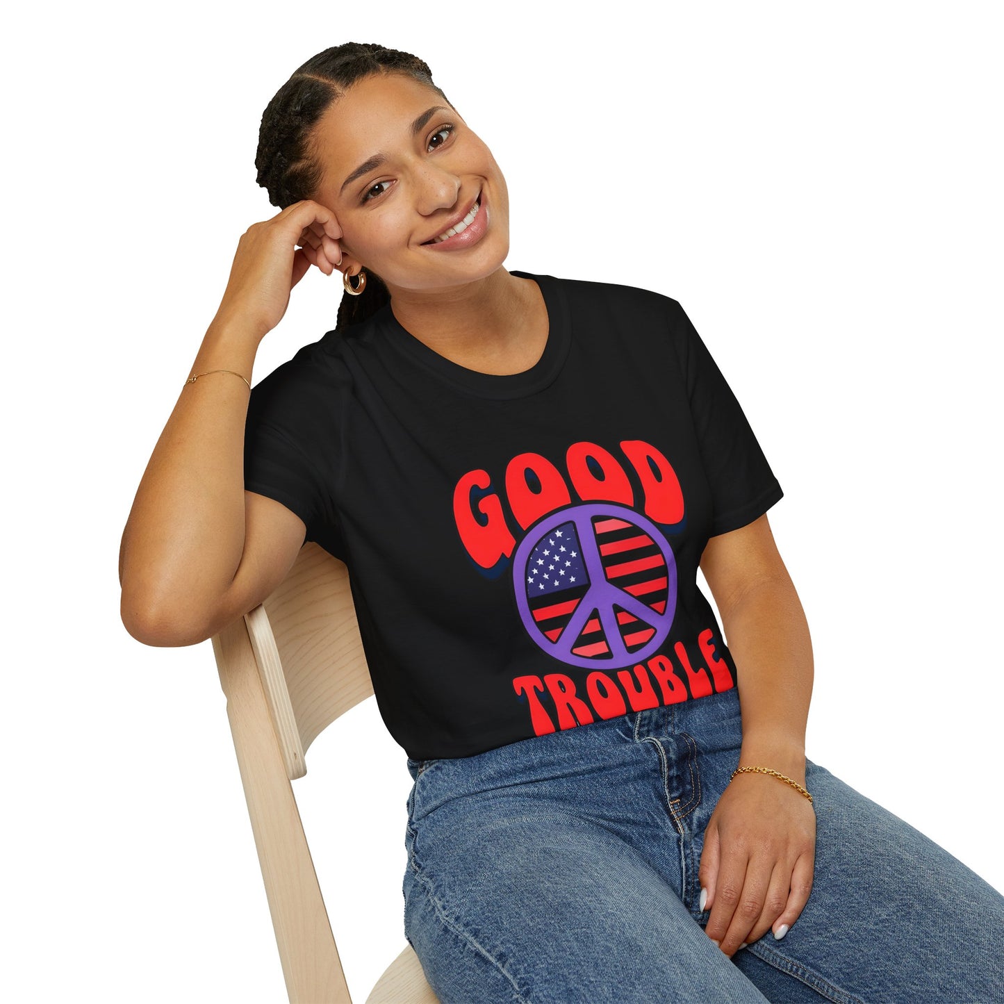 Peace & Good Trouble Unisex T-Shirt, Retro Graphic Tee, Casual Wear, Gift for Activists, July 4th Celebration Shirt