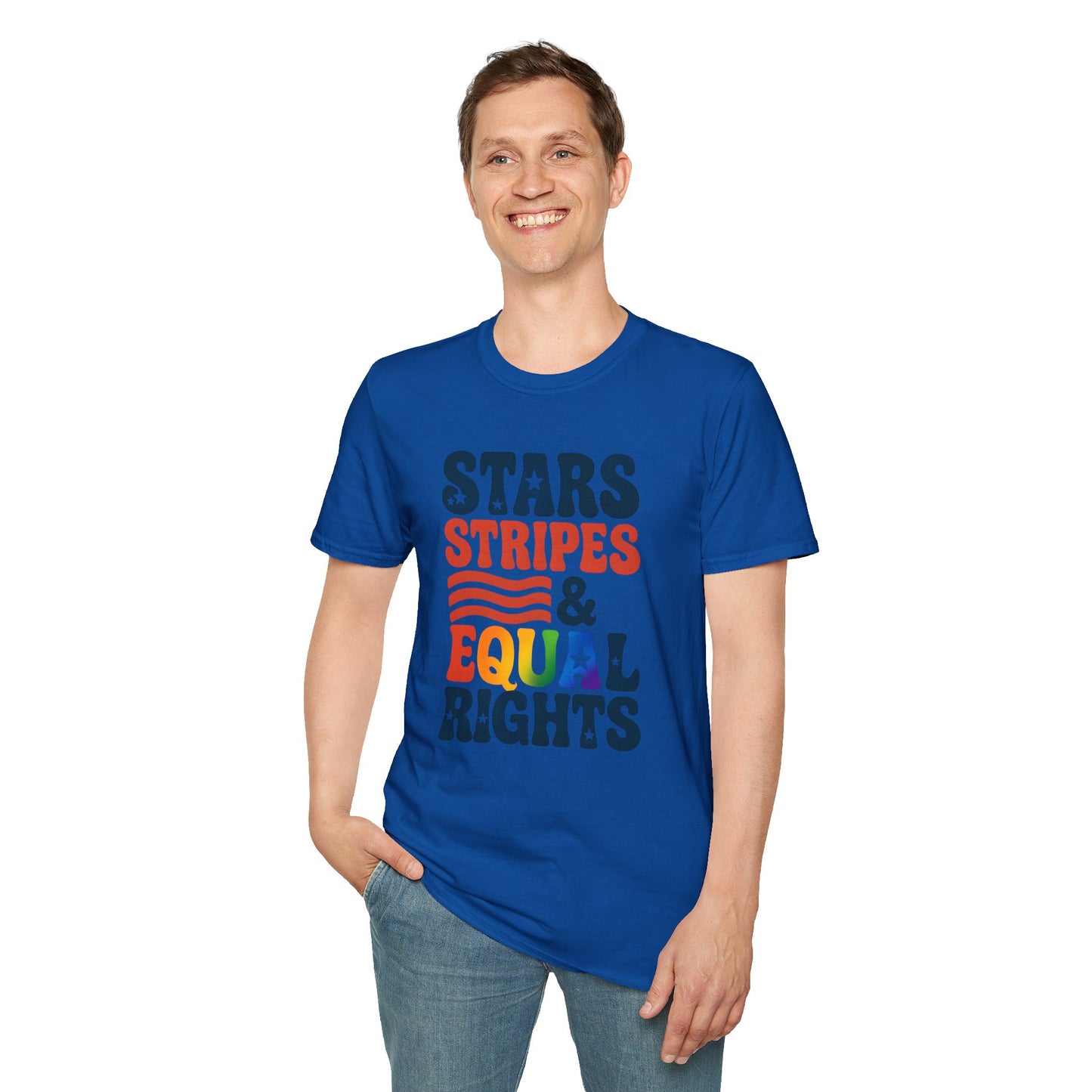 Stars Stripes and Equal Rights unisex tee, Casual protest Gift, LGBTQ tee, Unisex Softstyle Shirt,  Family Wear, gay rights