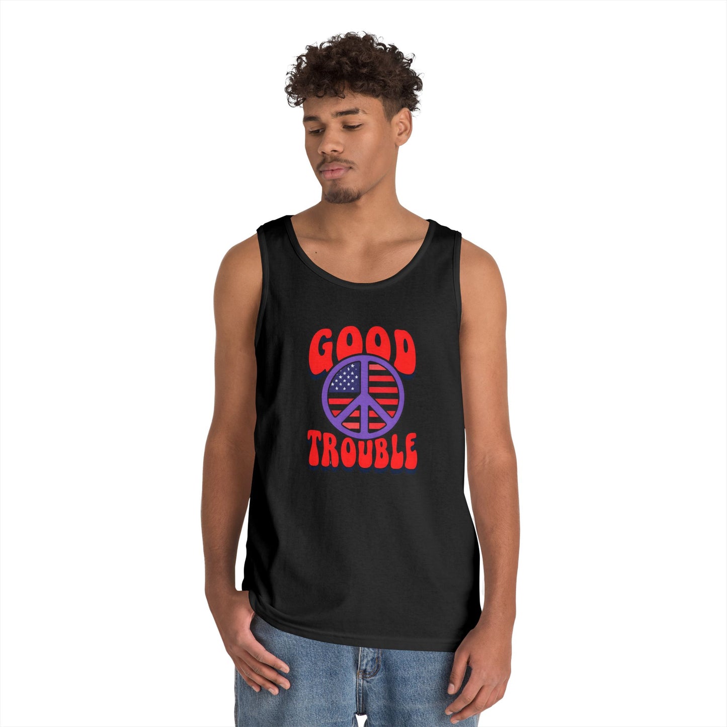 Patriotic Peace Tank Top - Unisex Heavy Cotton | Good Troubles Shirt for Summer, Beach, Travel, Festivals, BBQs