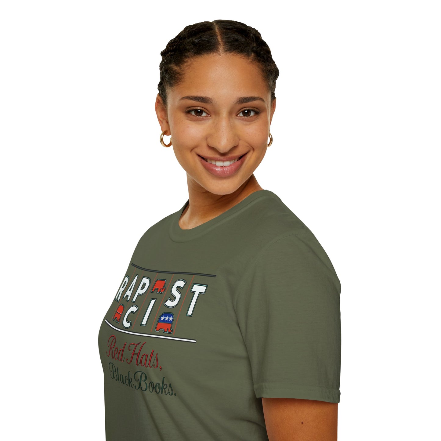 Red Hats, Black Book. Unisex Softstyle T-Shirt, Casual Tee, Statement Shirt, Political Humor, Gift for Activists, Unisex Graphic Tee