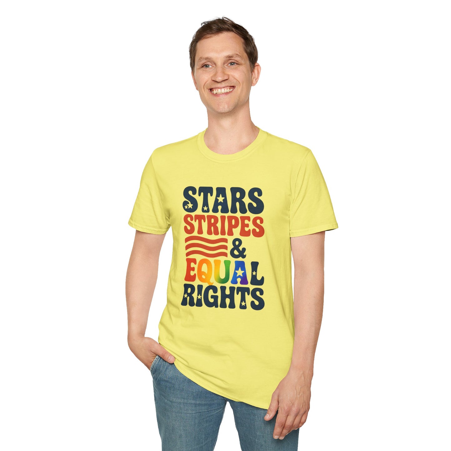 Stars Stripes and Equal Rights unisex tee, Casual protest Gift, LGBTQ tee, Unisex Softstyle Shirt,  Family Wear, gay rights