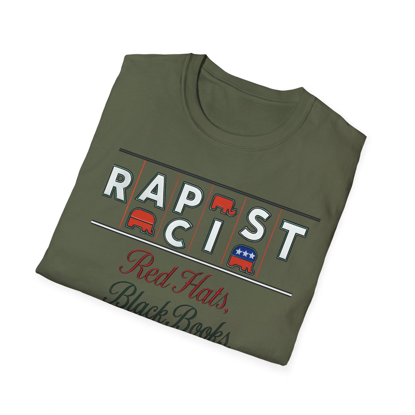 Red Hats, Black Book. Unisex Softstyle T-Shirt, Casual Tee, Statement Shirt, Political Humor, Gift for Activists, Unisex Graphic Tee