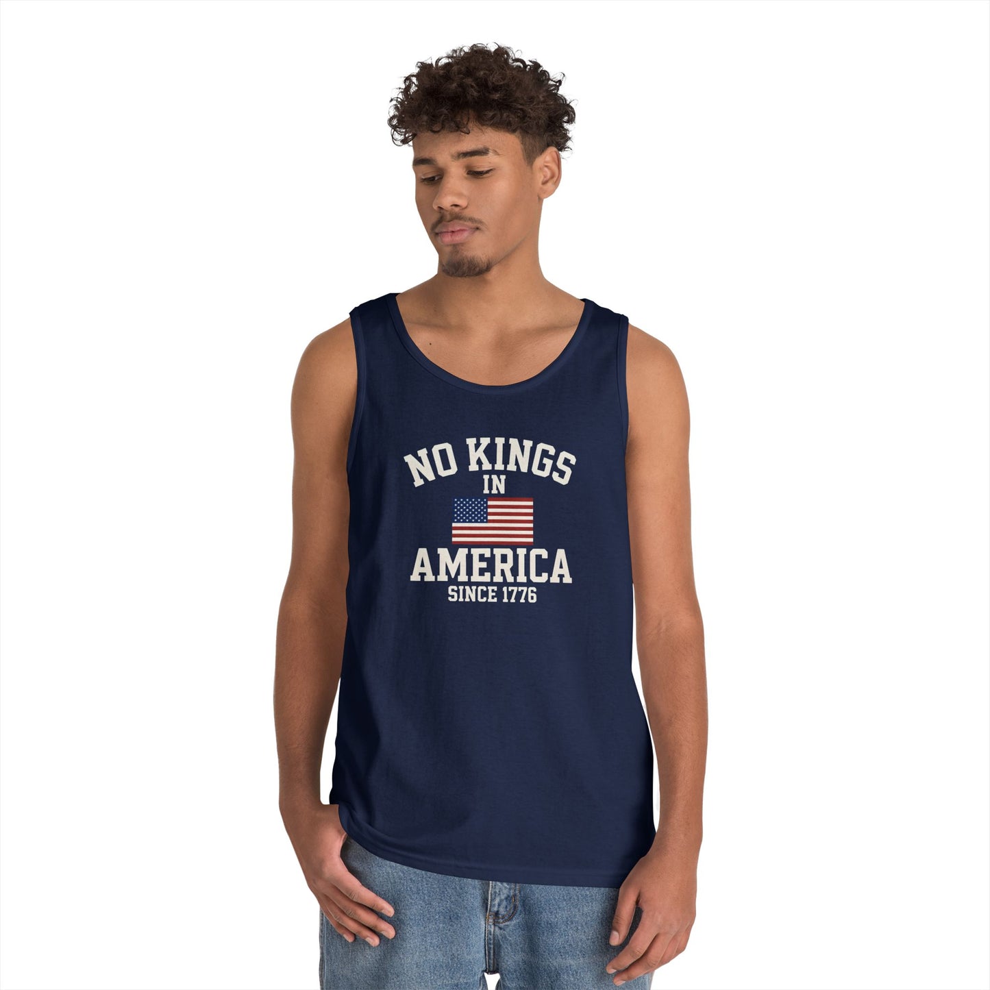 Unisex Heavy Cotton Tank Top - 'No Kings In America' Patriotic Tee, Independence Day Gift, Summer Wear, Casual Top, Freedom Statement Shirt