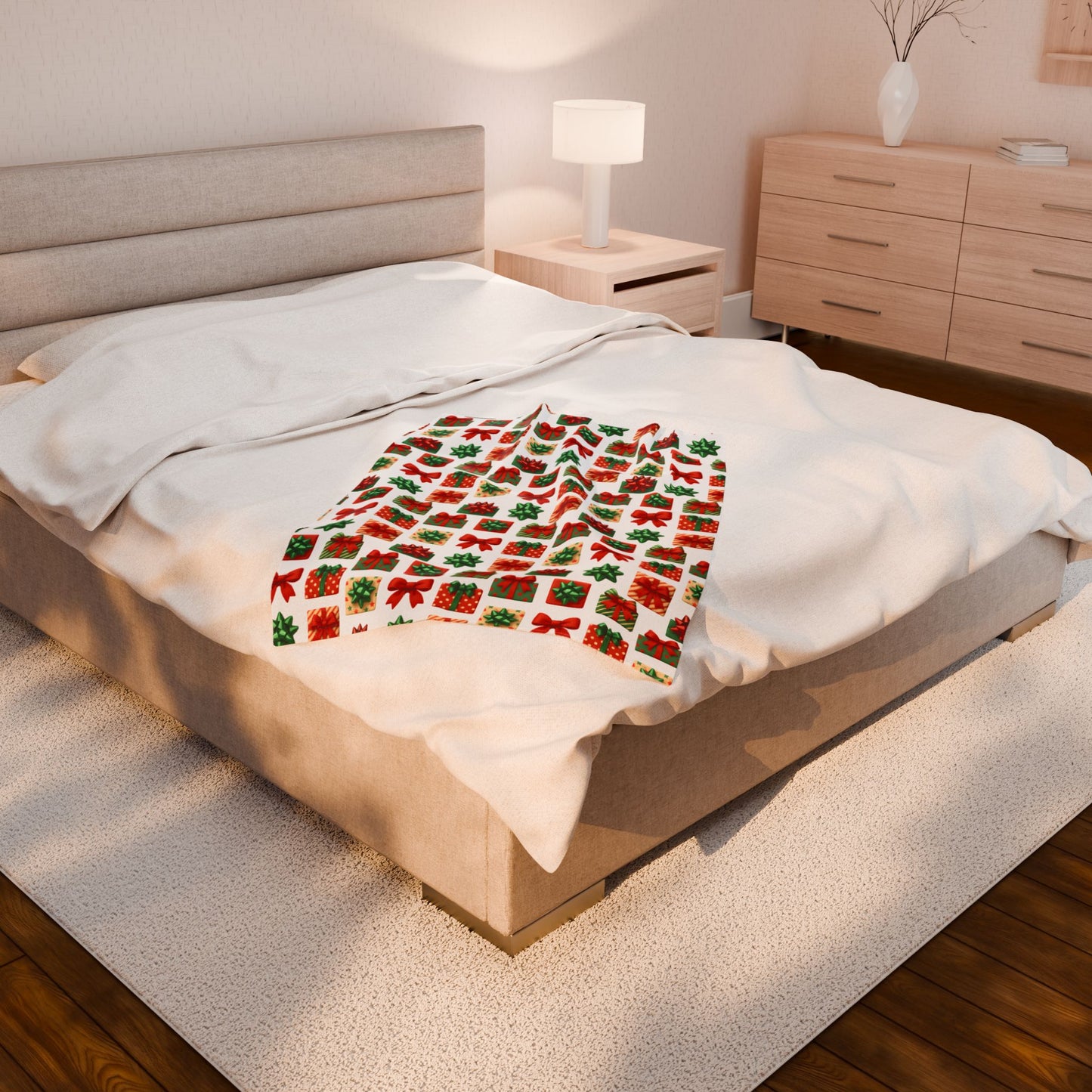 Festive Gift Print Velveteen Plush Blanket | Cozy Holiday Throw | Christmas Decor | Winter Gift | Soft and Warm Blanket