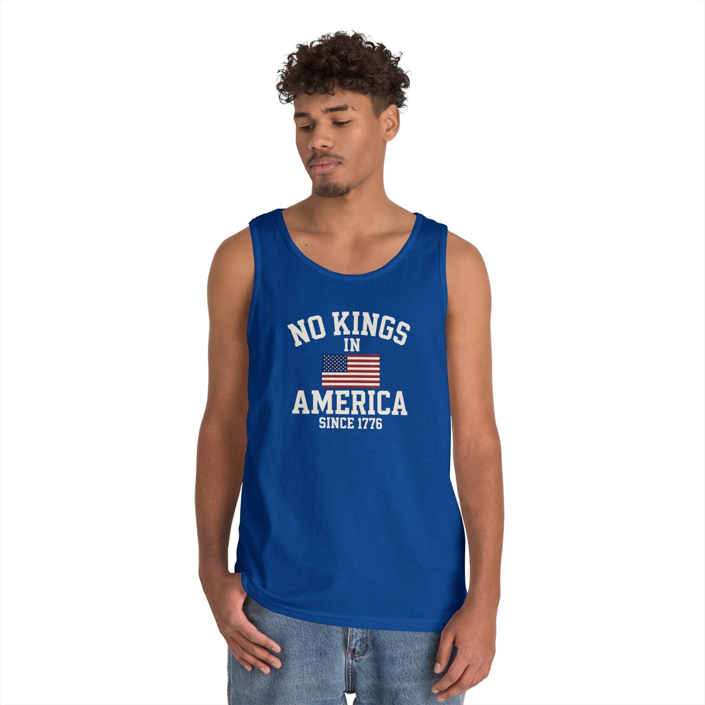 Unisex Heavy Cotton Tank Top - 'No Kings In America' Patriotic Tee, Independence Day Gift, Summer Wear, Casual Top, Freedom Statement Shirt