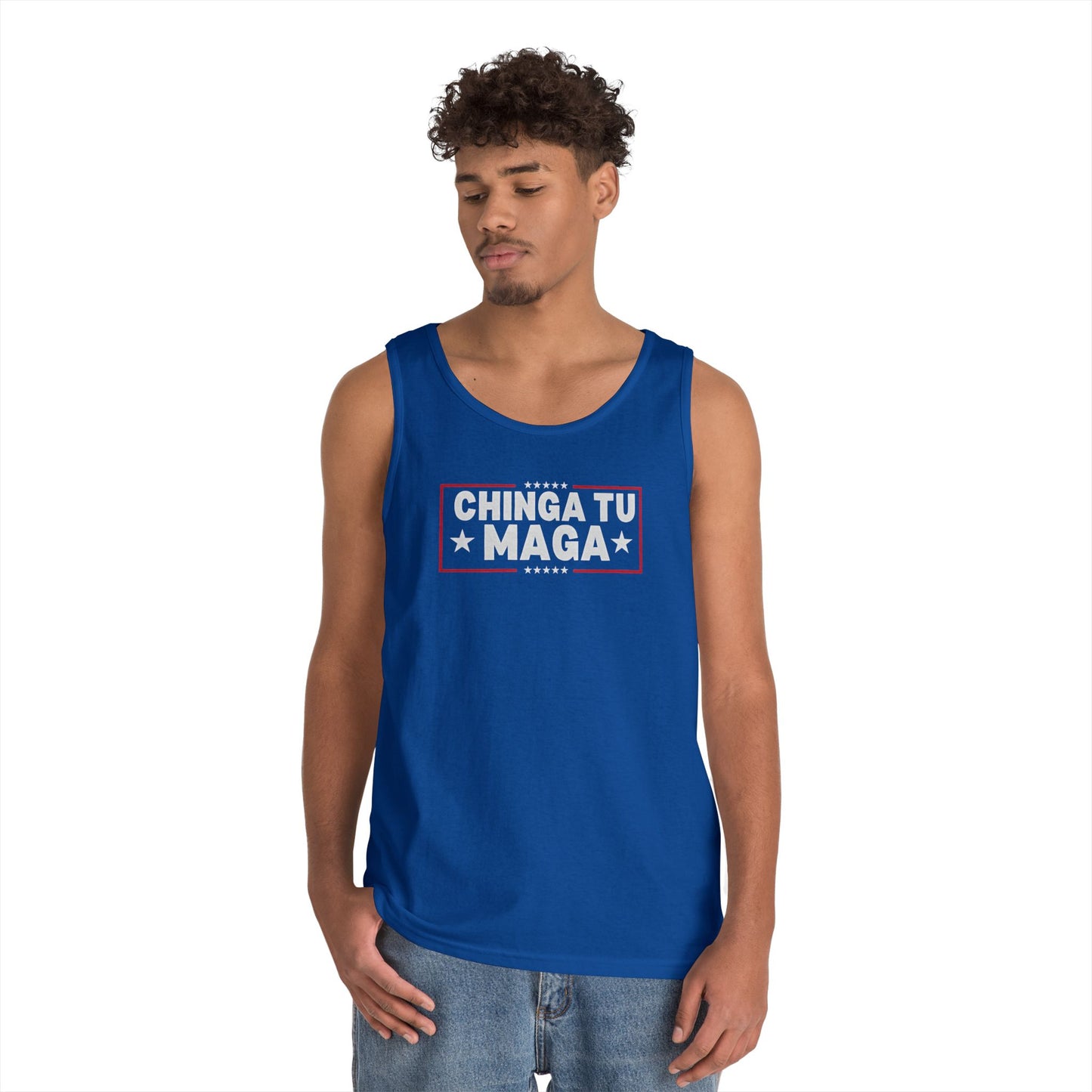 Chinga Tu Maga Tank Top | Unisex Heavy Cotton Tank | Casual Summer Wear, Funny Gift, Party Outfit, LGBTQ+ Pride Apparel, Statement Tee