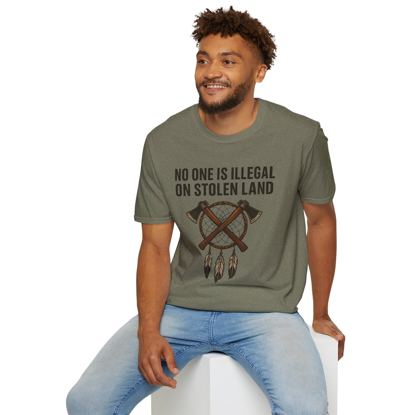 No One is illegal on Stolen Land t-shirt | Eco-Friendly Apparel, Casual Wear, Statement Tee, Social Justice Shirt, Gift Idea