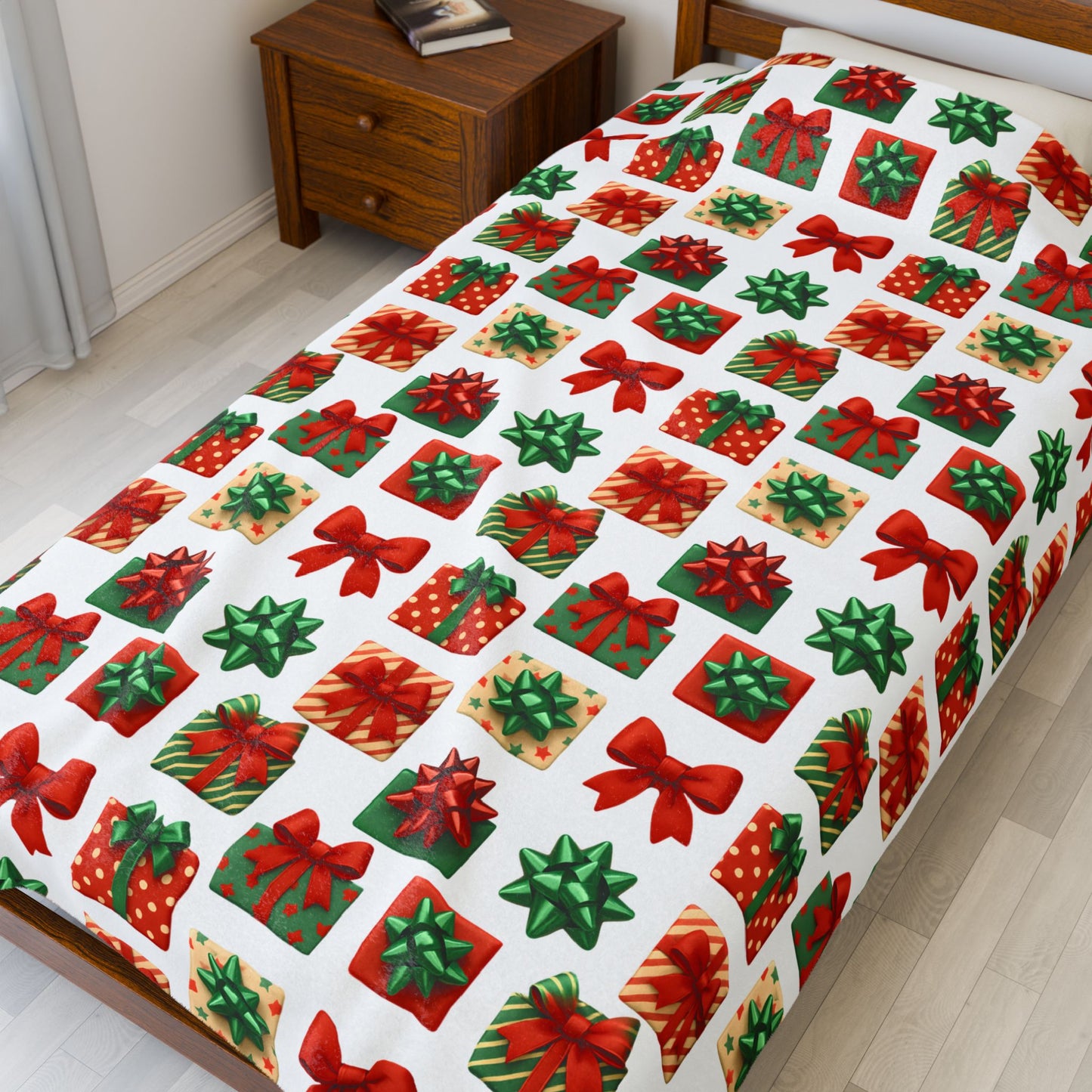 Festive Gift Print Velveteen Plush Blanket | Cozy Holiday Throw | Christmas Decor | Winter Gift | Soft and Warm Blanket