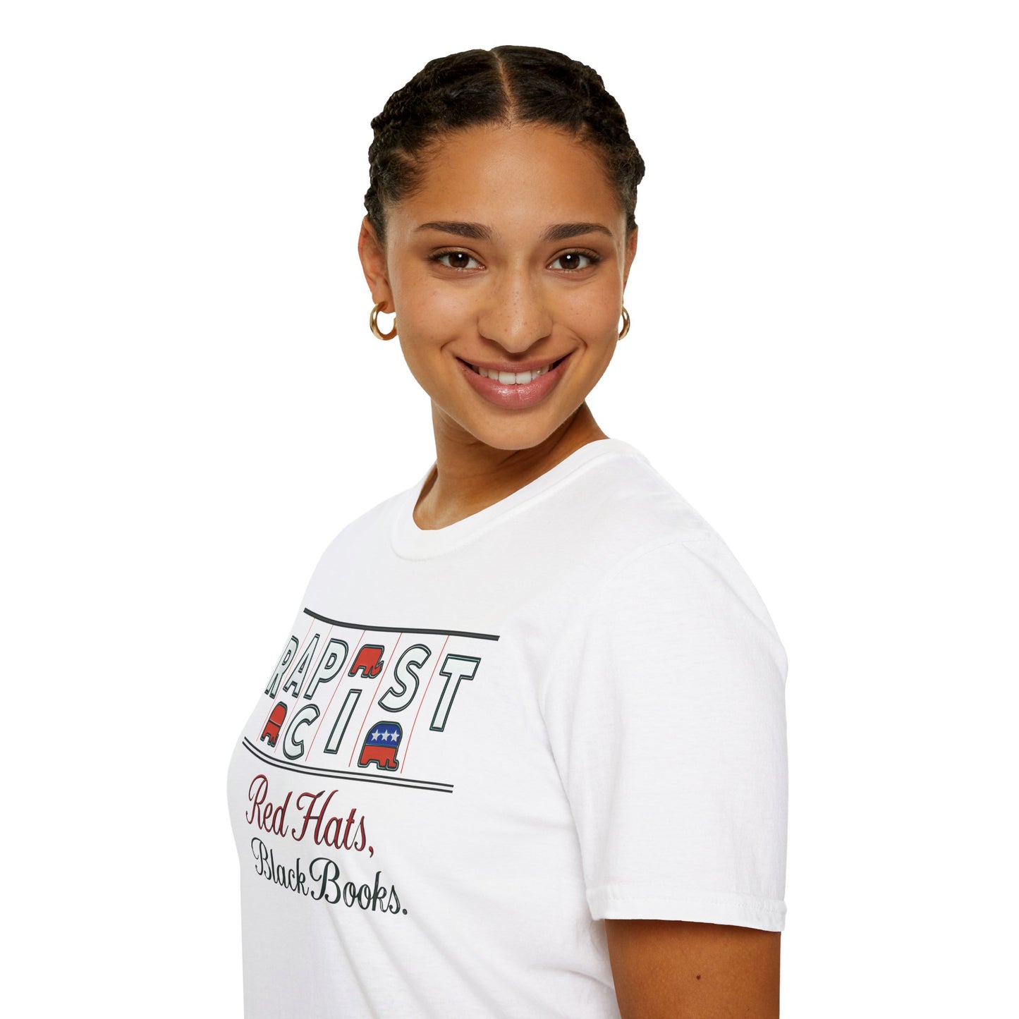 Red Hats, Black Book. Unisex Softstyle T-Shirt, Casual Tee, Statement Shirt, Political Humor, Gift for Activists, Unisex Graphic Tee