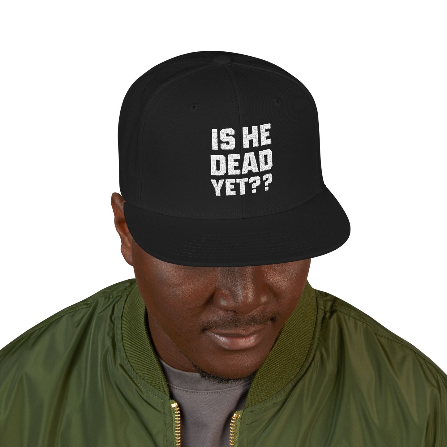 Is He Dead Yet?? Snapback Hat, Humorous Embroidered Cap, Casual Headwear for Friends, Party Accessory, Gift for Gamers