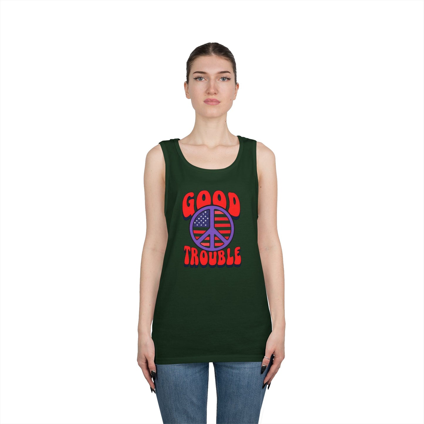 Patriotic Peace Tank Top - Unisex Heavy Cotton | Good Troubles Shirt for Summer, Beach, Travel, Festivals, BBQs