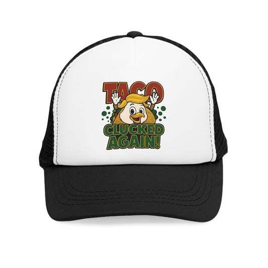 Funny Taco Mesh Cap - Taco Lovers Trucker Hat, Gift for Foodies, Quirky Fashion Accessory, BBQ, Party, Culinary Fun, Clucked Again!