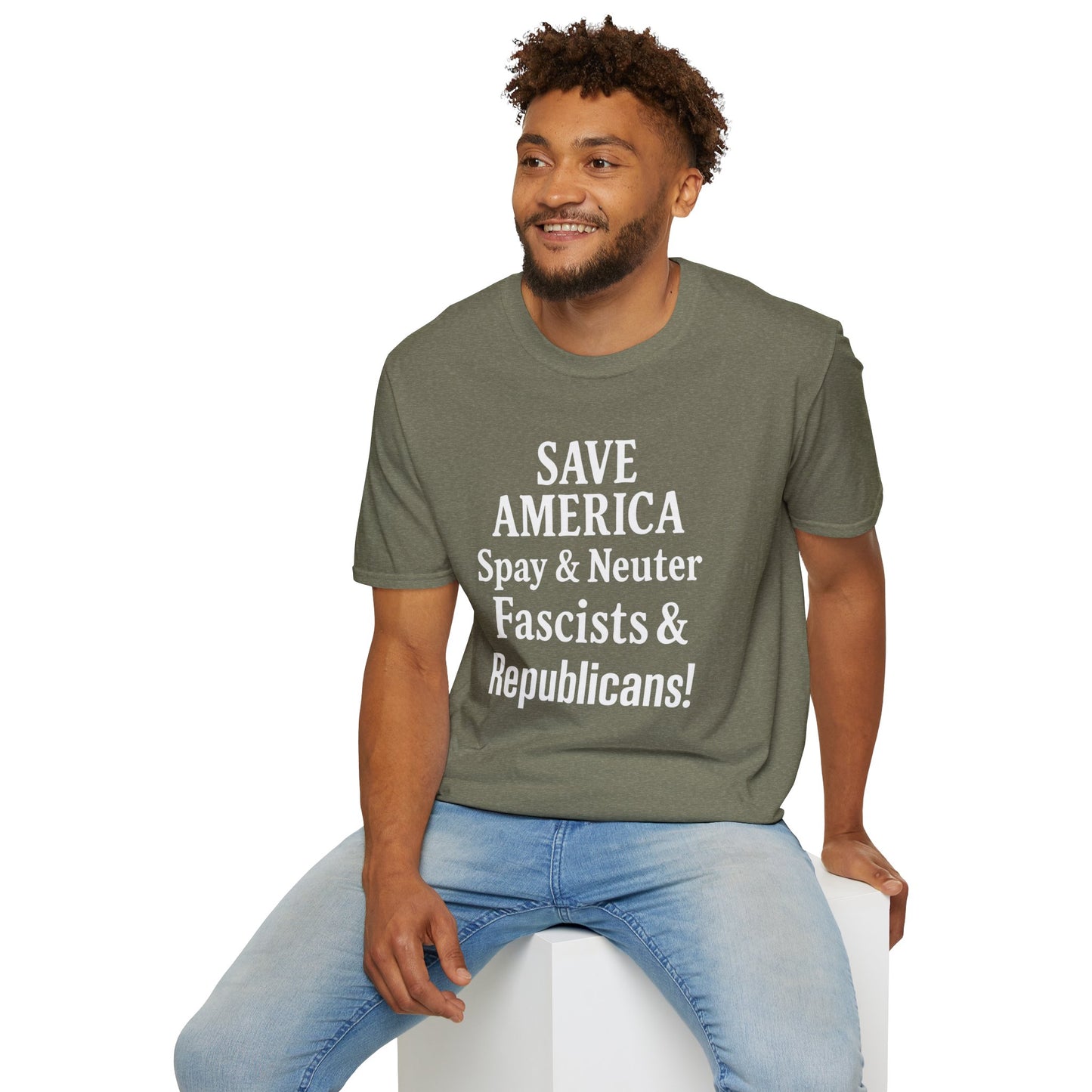 Save America, Spay & Neuter Fascists and Republicans Unisex T-shirt ,Activism Apparel, Casual Wear, Gift for Advocates, Black Tee