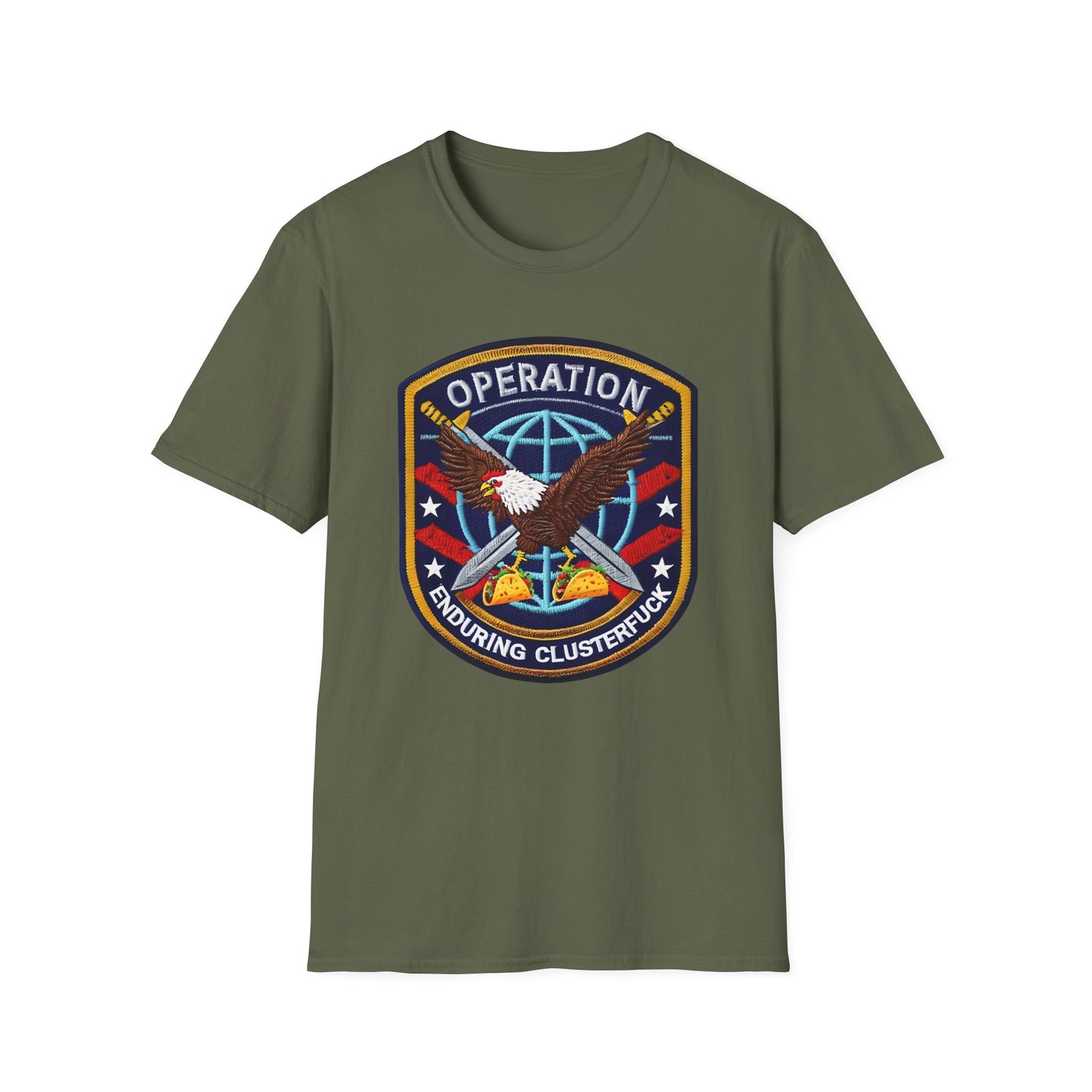Operation Enduring Clusterf*ck Unisex Softstyle T-Shirt, Casual Wear, Military Humor Tee, Gift for Veterans, Fun Graphic Tee