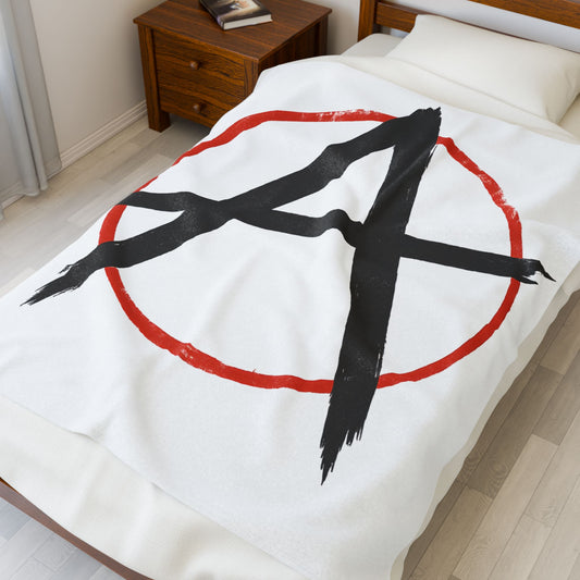 Anarchy Rebellious Plush Blanket, Cozy Throw Blanket, Anarchy Symbol Blanket, Soft Velvet Blanket for Home Decor, Gift for Activists