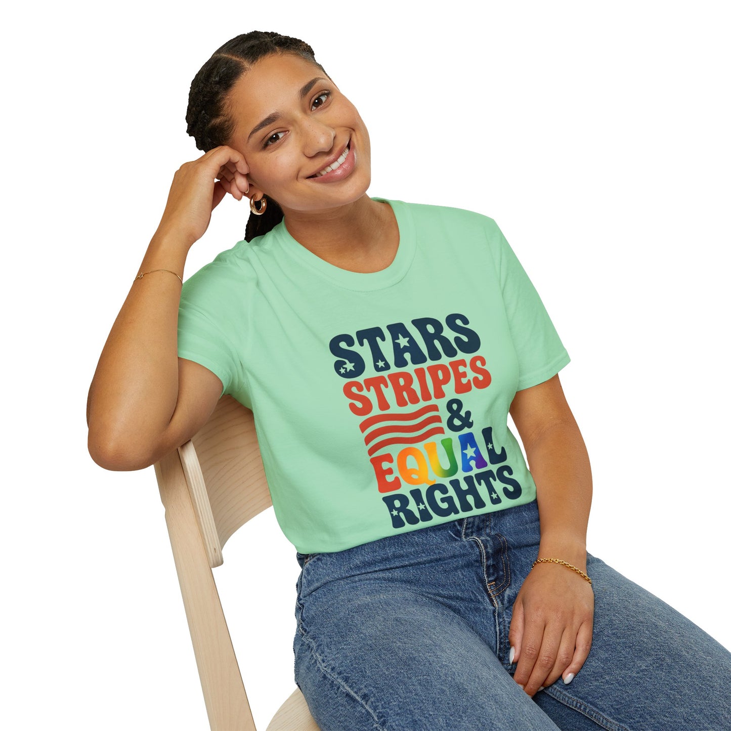 Stars Stripes and Equal Rights unisex tee, Casual protest Gift, LGBTQ tee, Unisex Softstyle Shirt,  Family Wear, gay rights