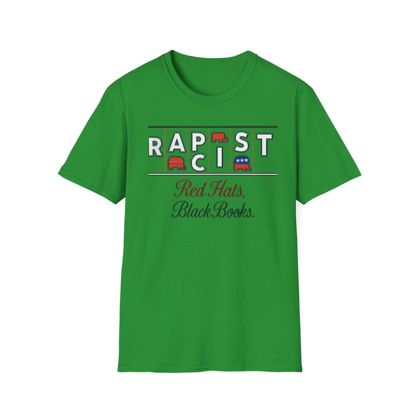 Red Hats, Black Book. Unisex Softstyle T-Shirt, Casual Tee, Statement Shirt, Political Humor, Gift for Activists, Unisex Graphic Tee