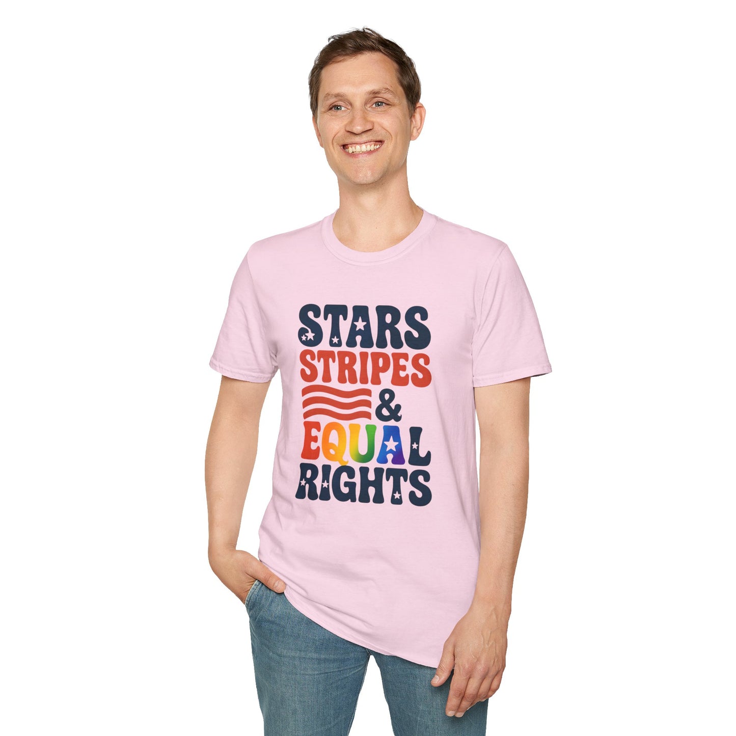 Stars Stripes and Equal Rights unisex tee, Casual protest Gift, LGBTQ tee, Unisex Softstyle Shirt,  Family Wear, gay rights