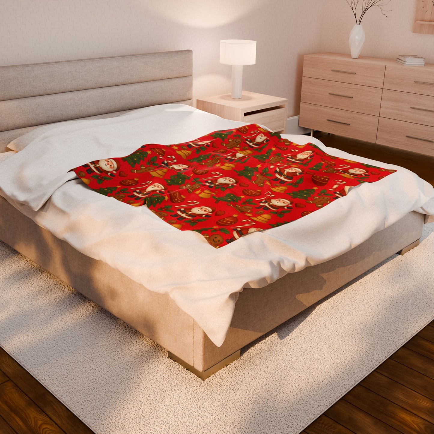 Cozy Christmas Velveteen Plush Blanket, Holiday Throw Blanket, Festive Home Decor, Snuggly Gift for Kids, Winter Ornament