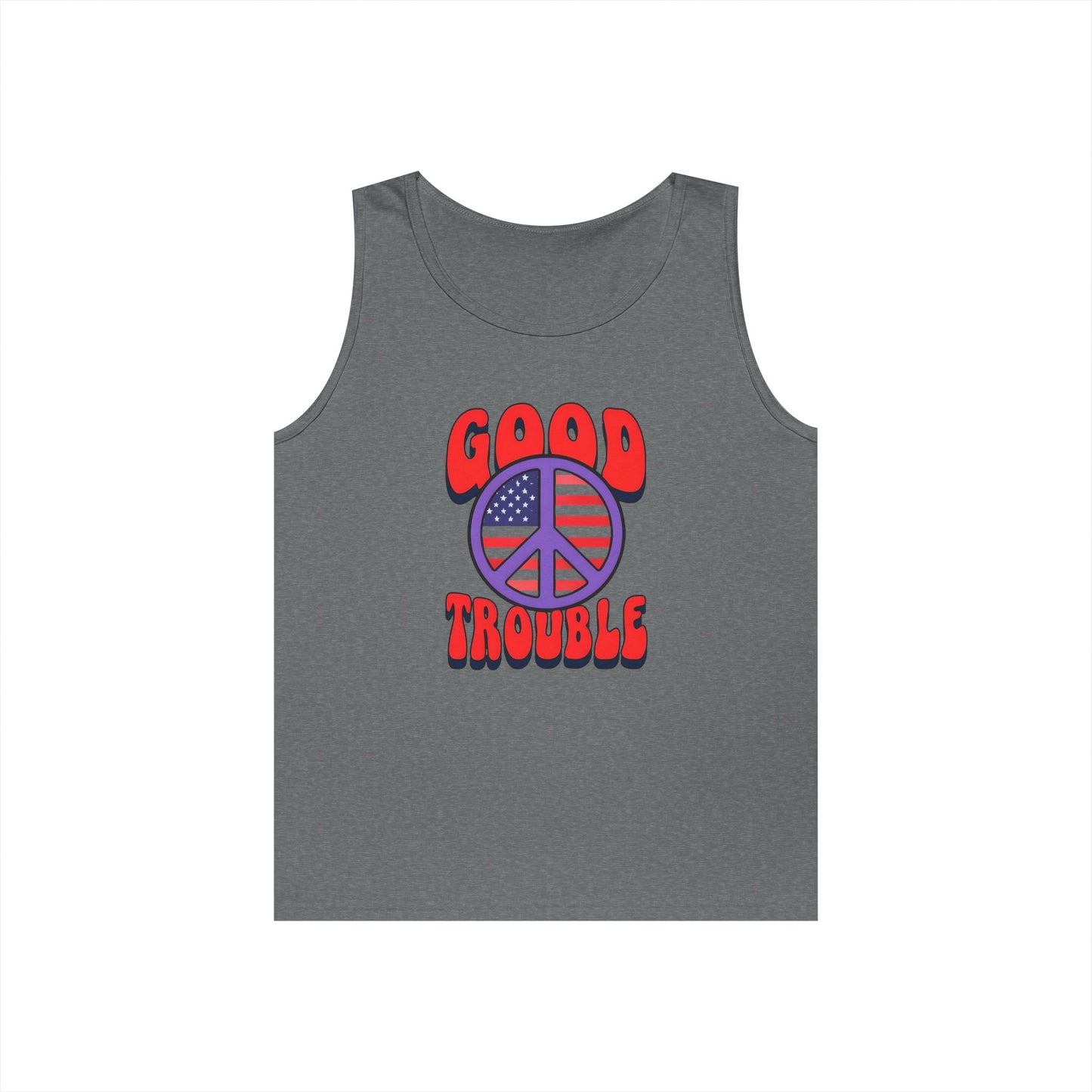 Patriotic Peace Tank Top - Unisex Heavy Cotton | Good Troubles Shirt for Summer, Beach, Travel, Festivals, BBQs