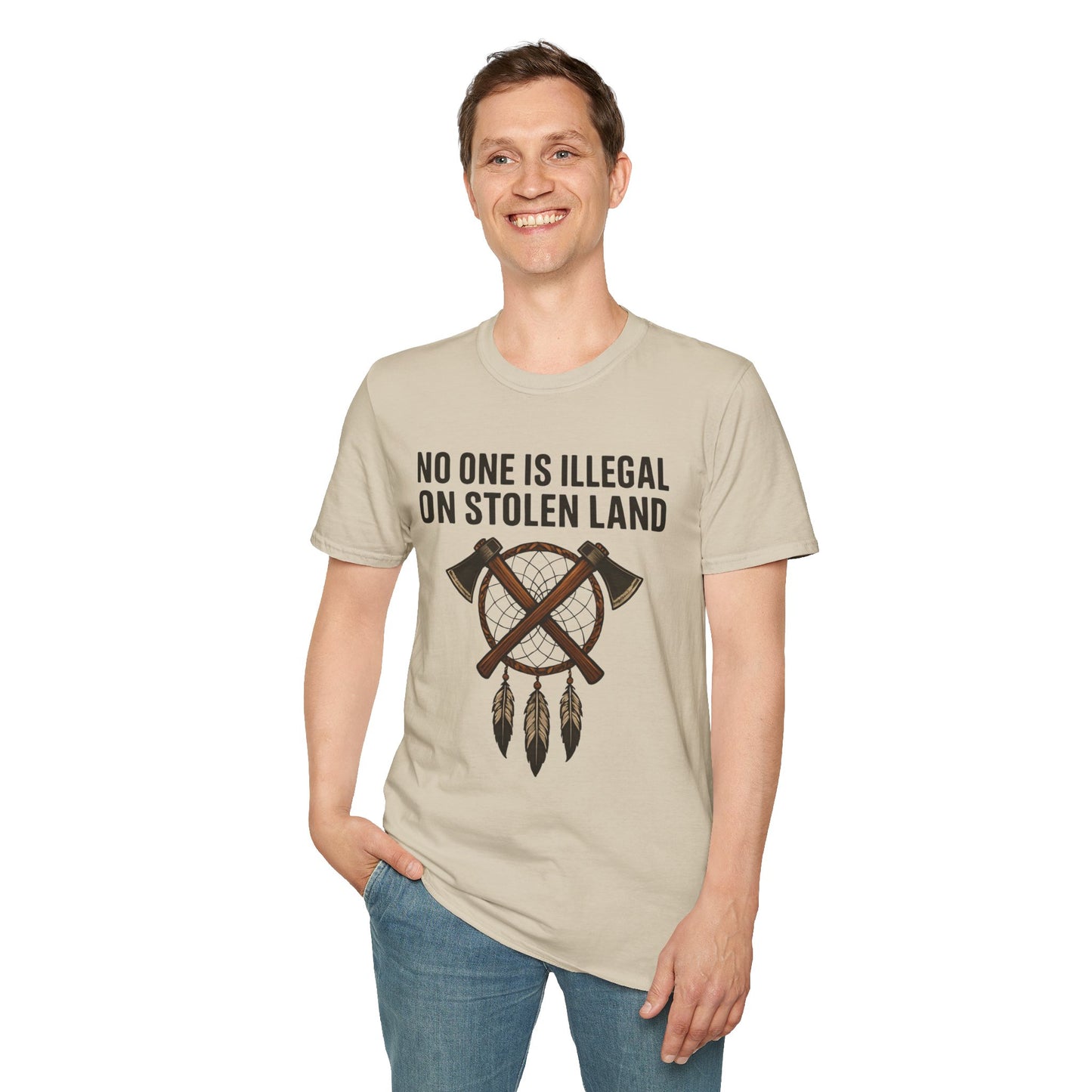 No One is illegal on Stolen Land t-shirt | Eco-Friendly Apparel, Casual Wear, Statement Tee, Social Justice Shirt, Gift Idea
