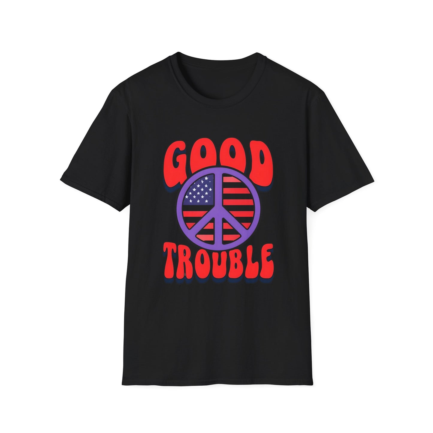Peace & Good Trouble Unisex T-Shirt, Retro Graphic Tee, Casual Wear, Gift for Activists, July 4th Celebration Shirt