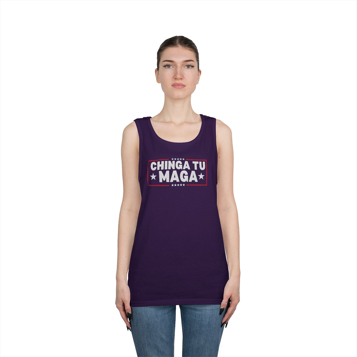 Chinga Tu Maga Tank Top | Unisex Heavy Cotton Tank | Casual Summer Wear, Funny Gift, Party Outfit, LGBTQ+ Pride Apparel, Statement Tee