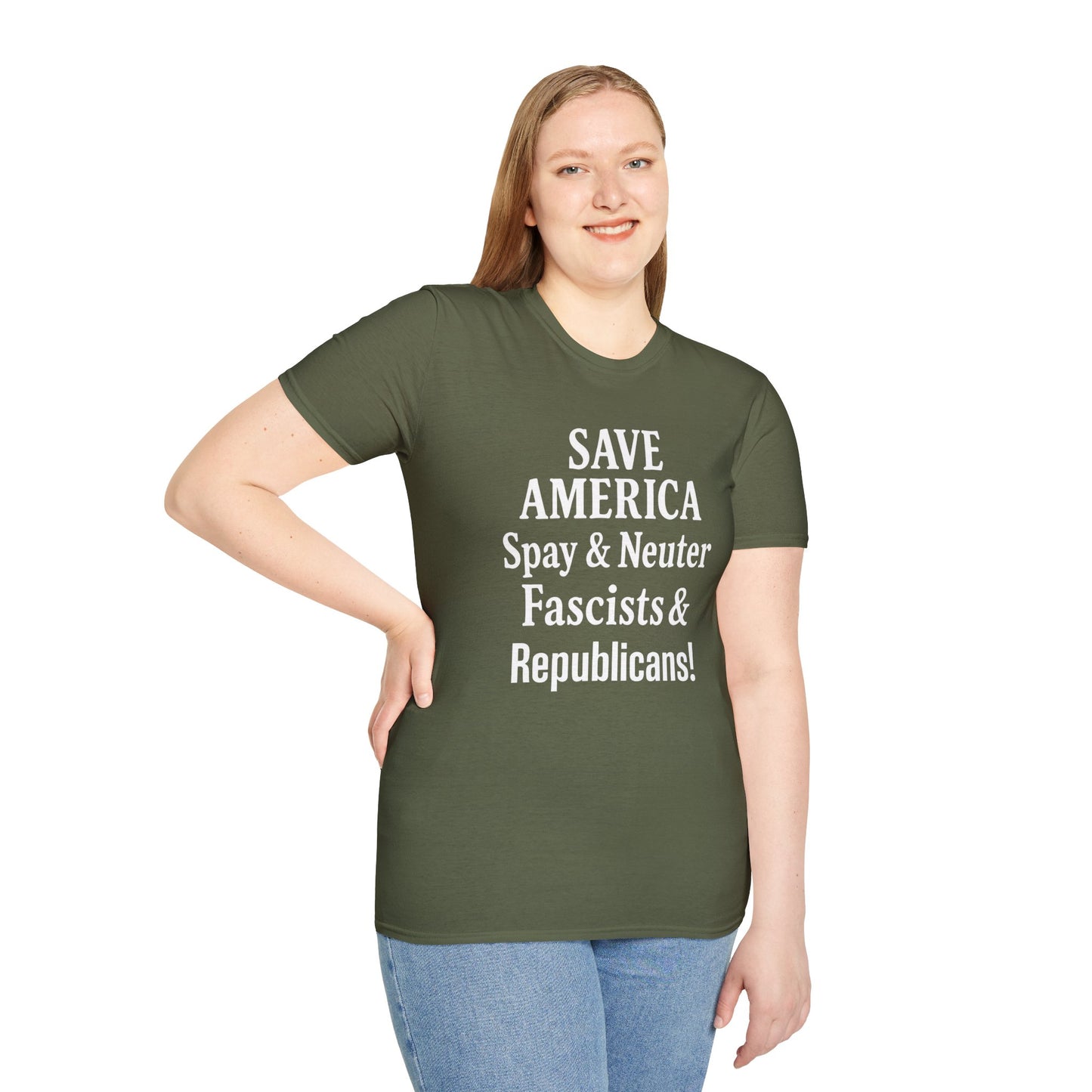Save America, Spay & Neuter Fascists and Republicans Unisex T-shirt ,Activism Apparel, Casual Wear, Gift for Advocates, Black Tee