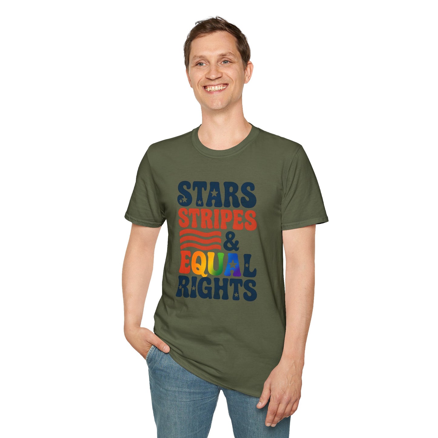 Stars Stripes and Equal Rights unisex tee, Casual protest Gift, LGBTQ tee, Unisex Softstyle Shirt,  Family Wear, gay rights