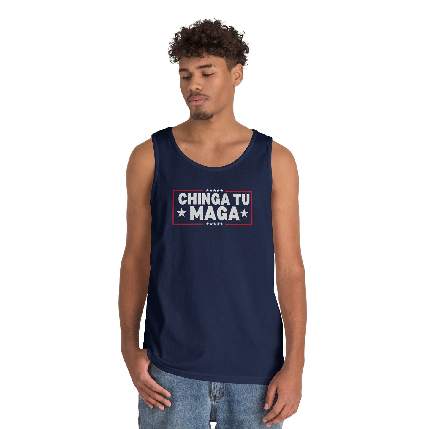 Chinga Tu Maga Tank Top | Unisex Heavy Cotton Tank | Casual Summer Wear, Funny Gift, Party Outfit, LGBTQ+ Pride Apparel, Statement Tee