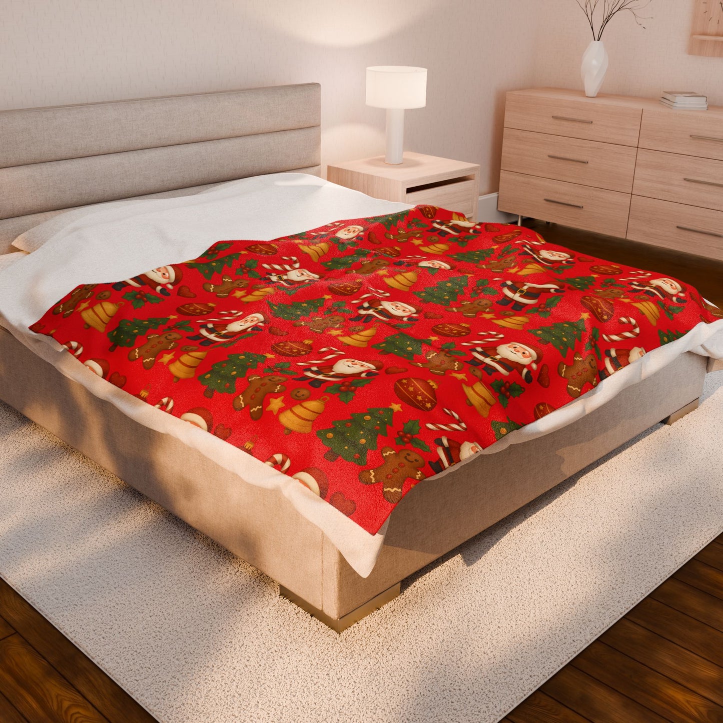 Cozy Christmas Velveteen Plush Blanket, Holiday Throw Blanket, Festive Home Decor, Snuggly Gift for Kids, Winter Ornament