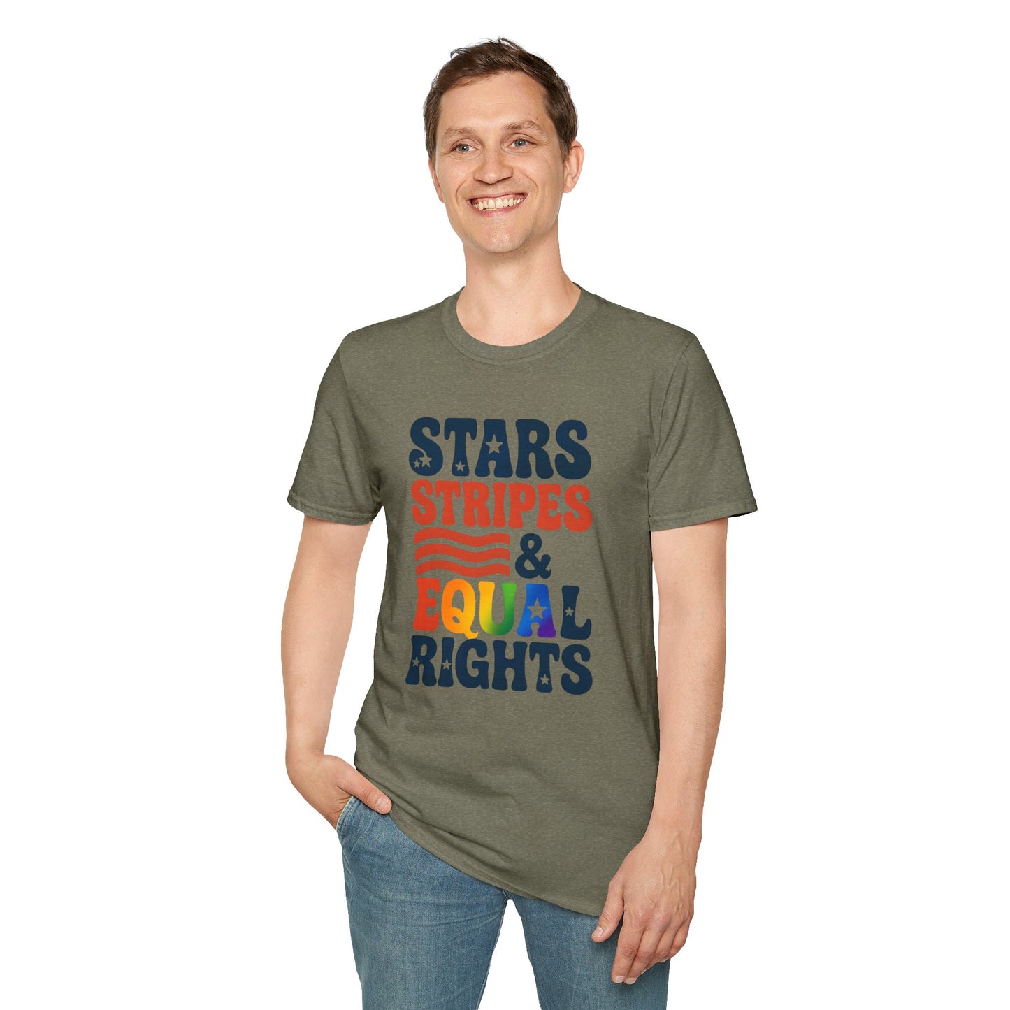 Stars Stripes and Equal Rights unisex tee, Casual protest Gift, LGBTQ tee, Unisex Softstyle Shirt,  Family Wear, gay rights