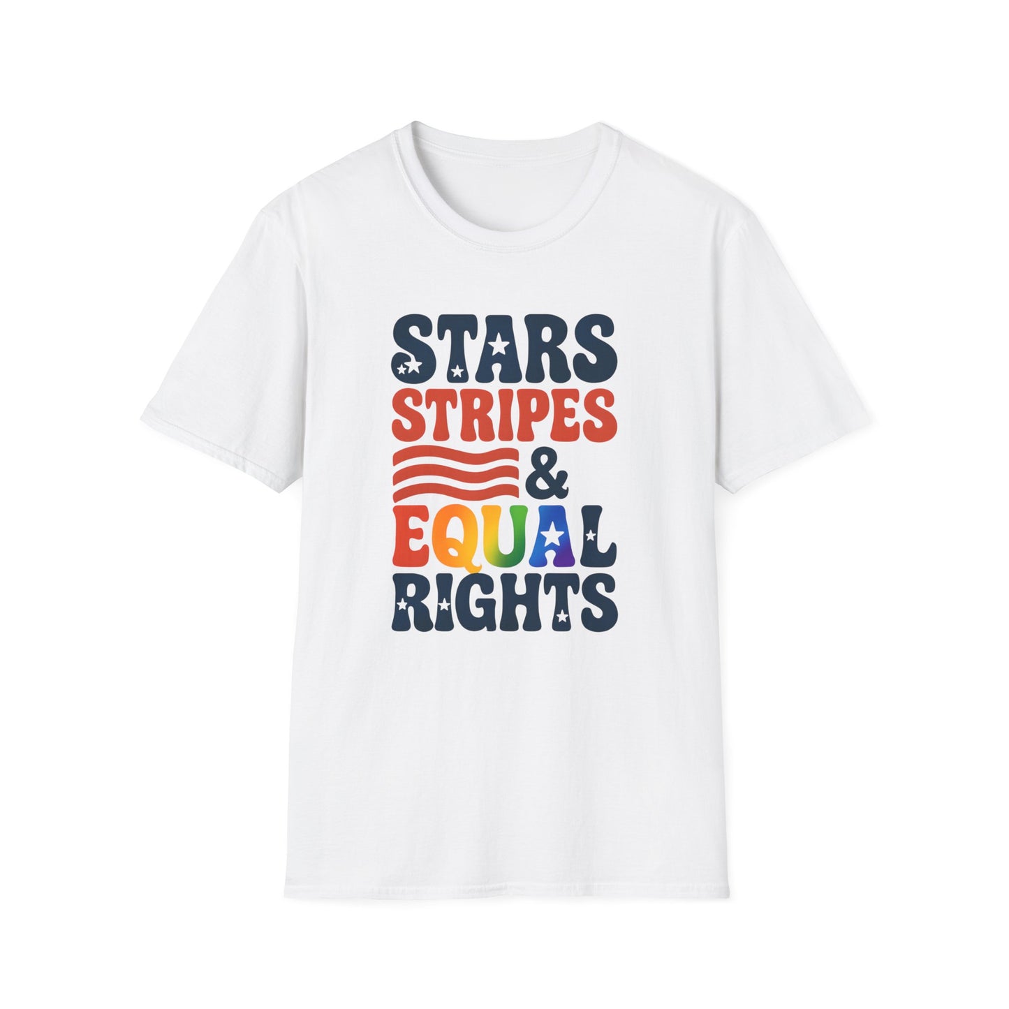 Stars Stripes and Equal Rights unisex tee, Casual protest Gift, LGBTQ tee, Unisex Softstyle Shirt,  Family Wear, gay rights