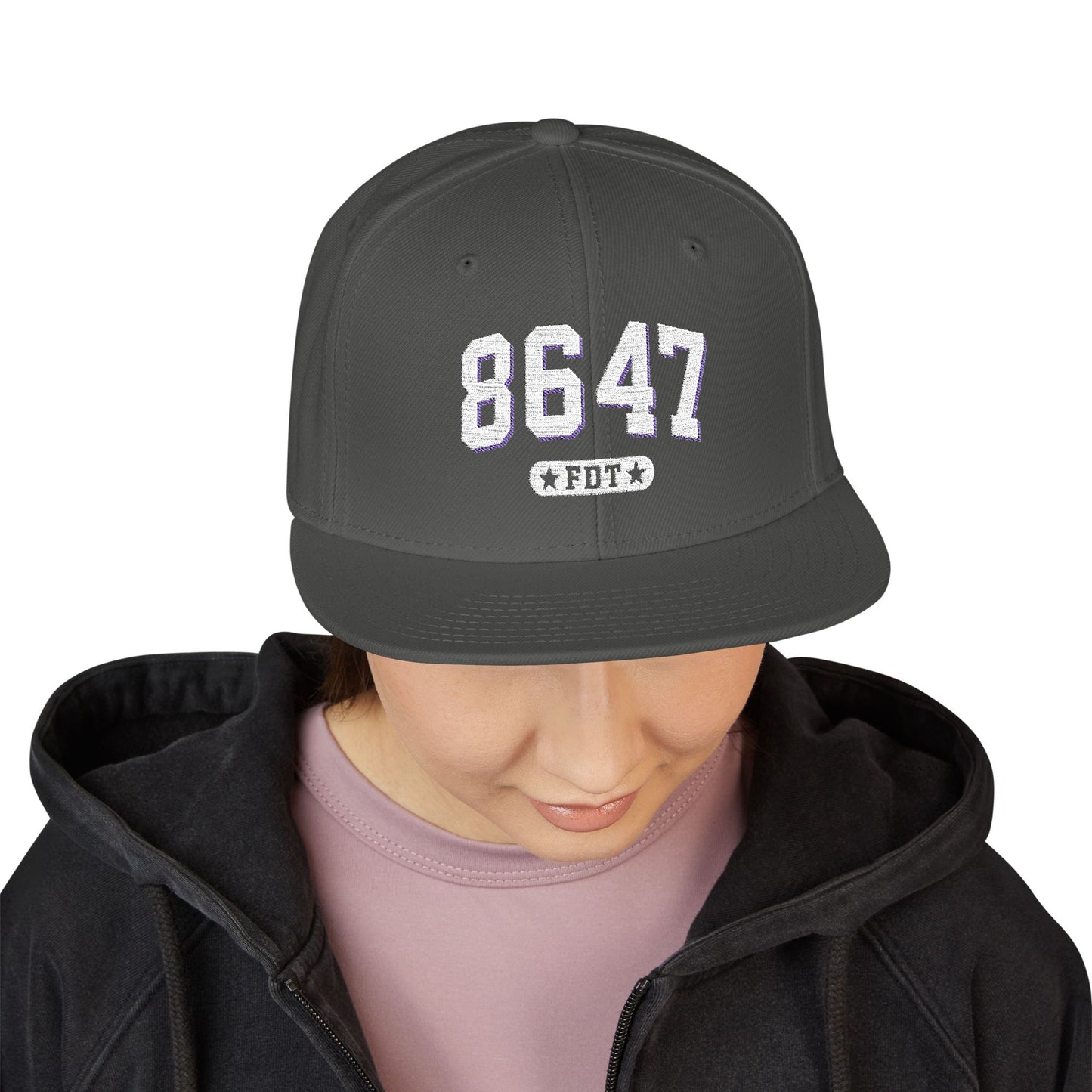8647 FDT Snapback Cap, Embroidered Baseball Hat, Trendy Street Style, Gift for Political Enthusiasts, Unisex Fashion Headwear