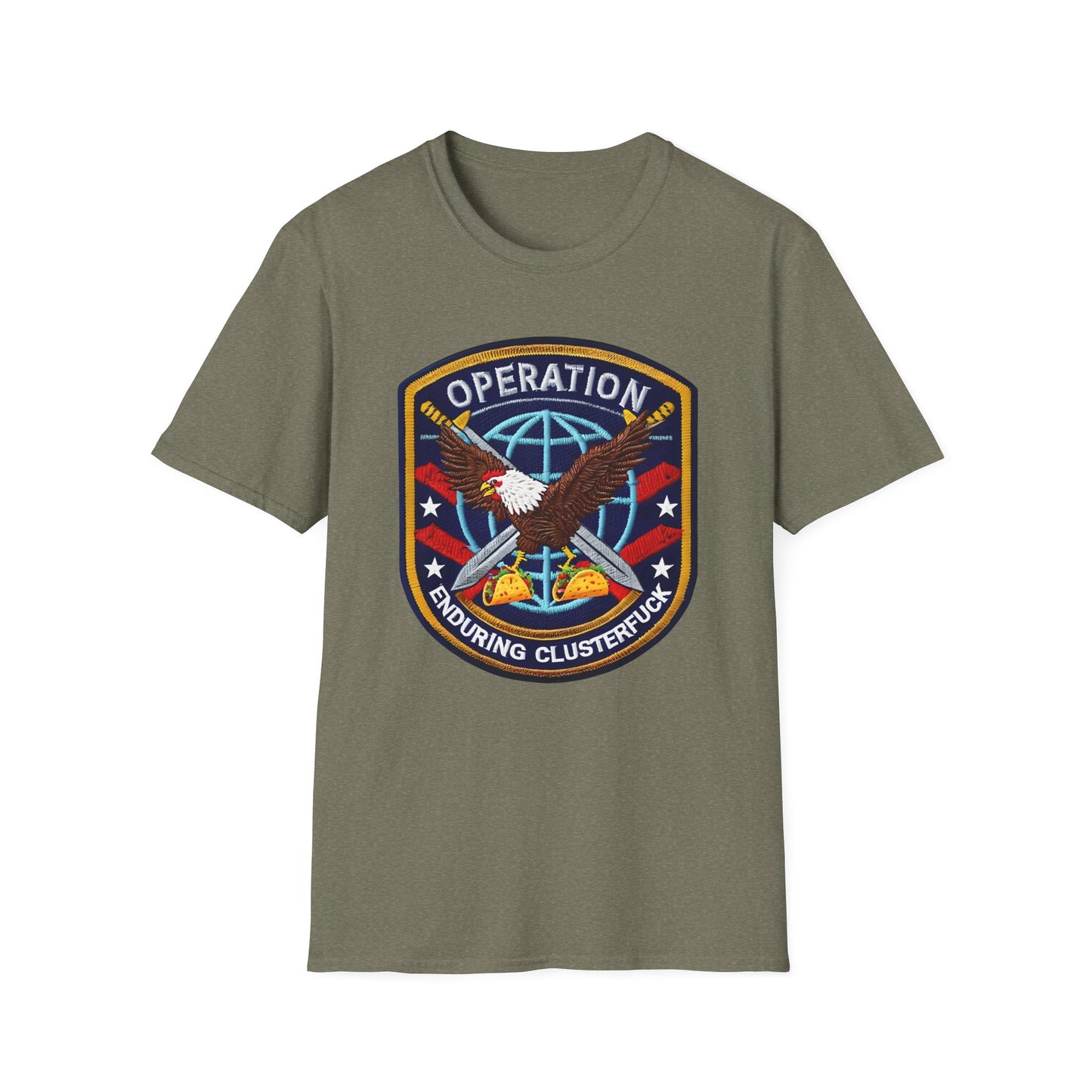 Operation Enduring Clusterf*ck Unisex Softstyle T-Shirt, Casual Wear, Military Humor Tee, Gift for Veterans, Fun Graphic Tee