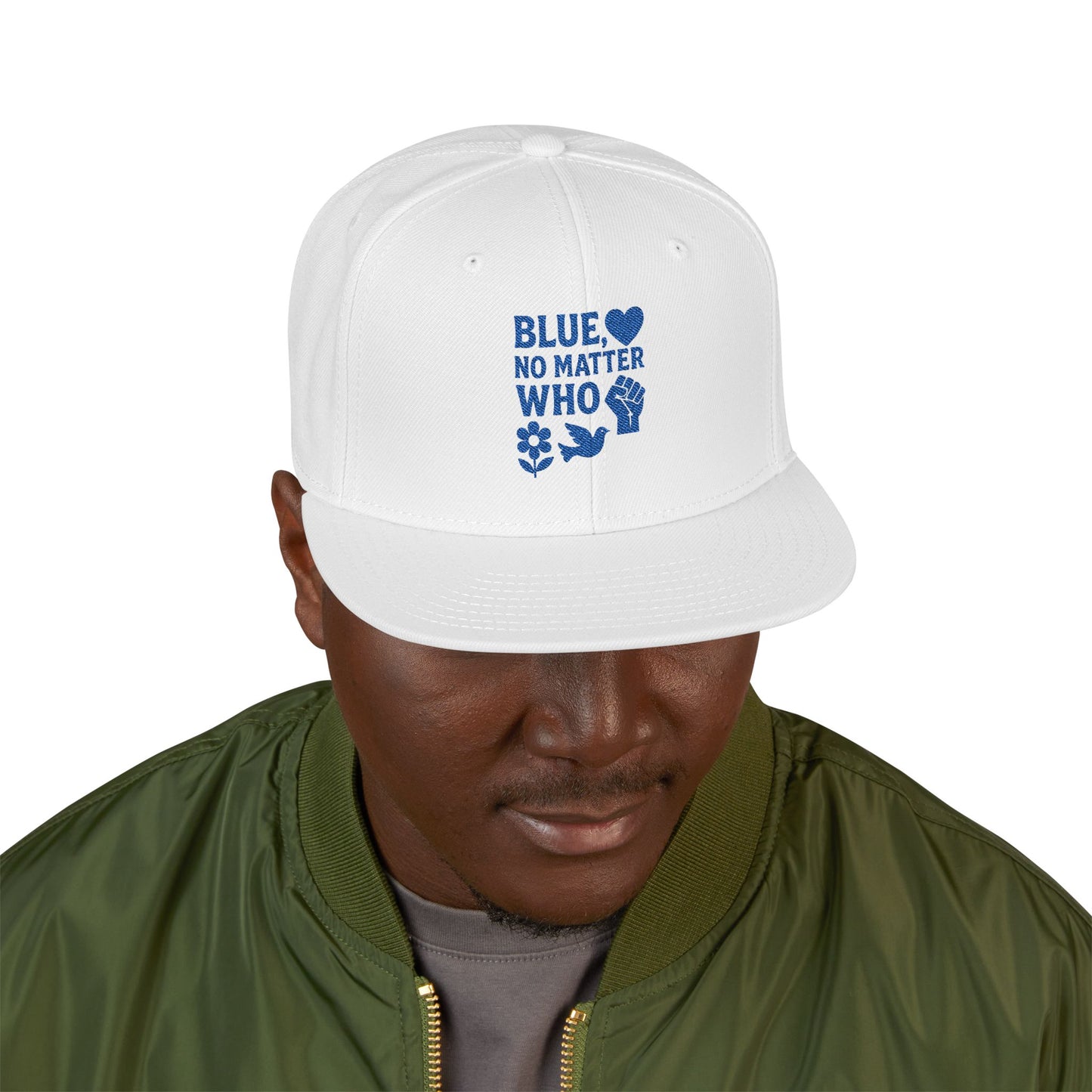 Blue, No Matter Who Cool Embroidered Snapback Hat for Trendsetters, Adjustable Cap, Gifts for Him, Streetwear Fashion, Summer Accessory, Casual Wear