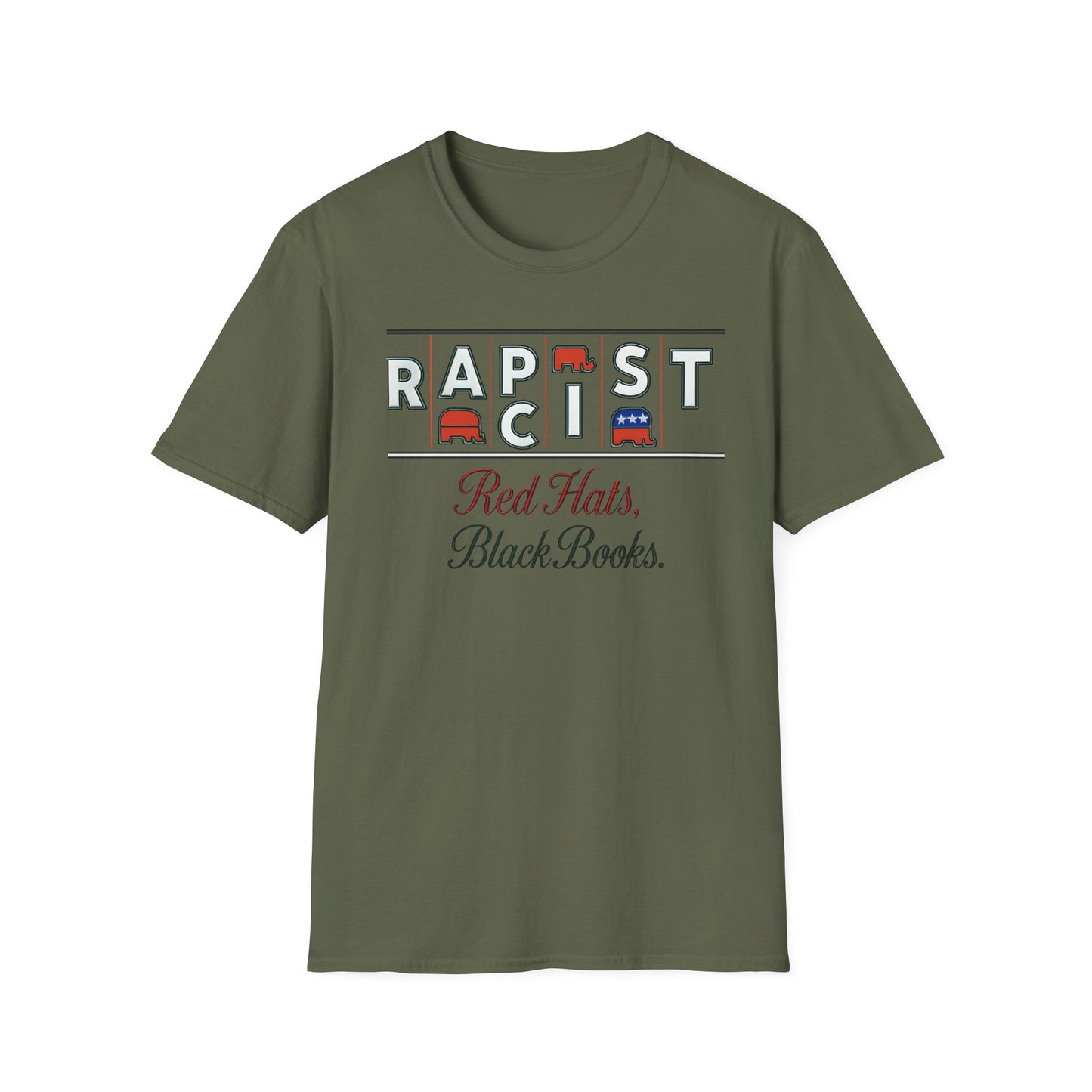 Red Hats, Black Book. Unisex Softstyle T-Shirt, Casual Tee, Statement Shirt, Political Humor, Gift for Activists, Unisex Graphic Tee